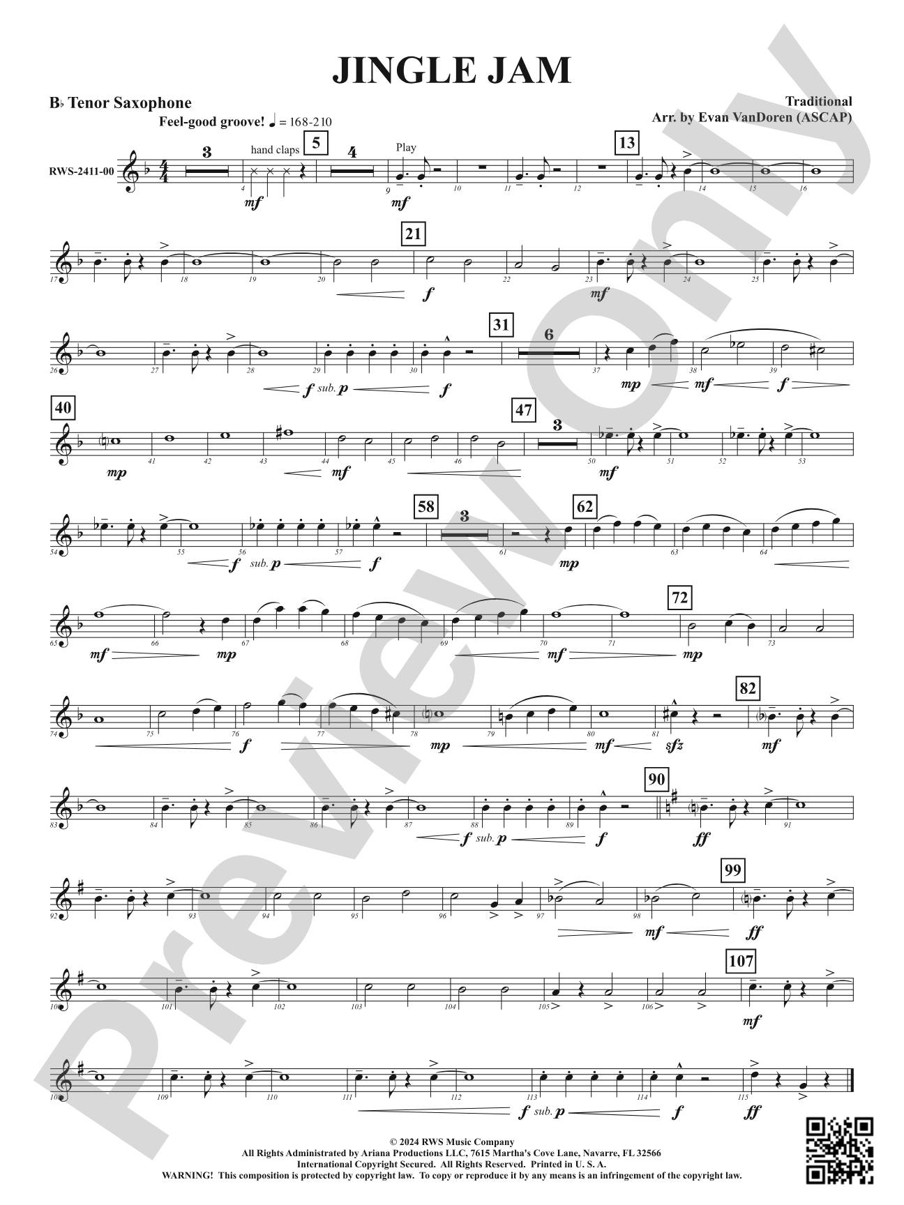 Jingle Jam: B-flat Tenor Saxophone
