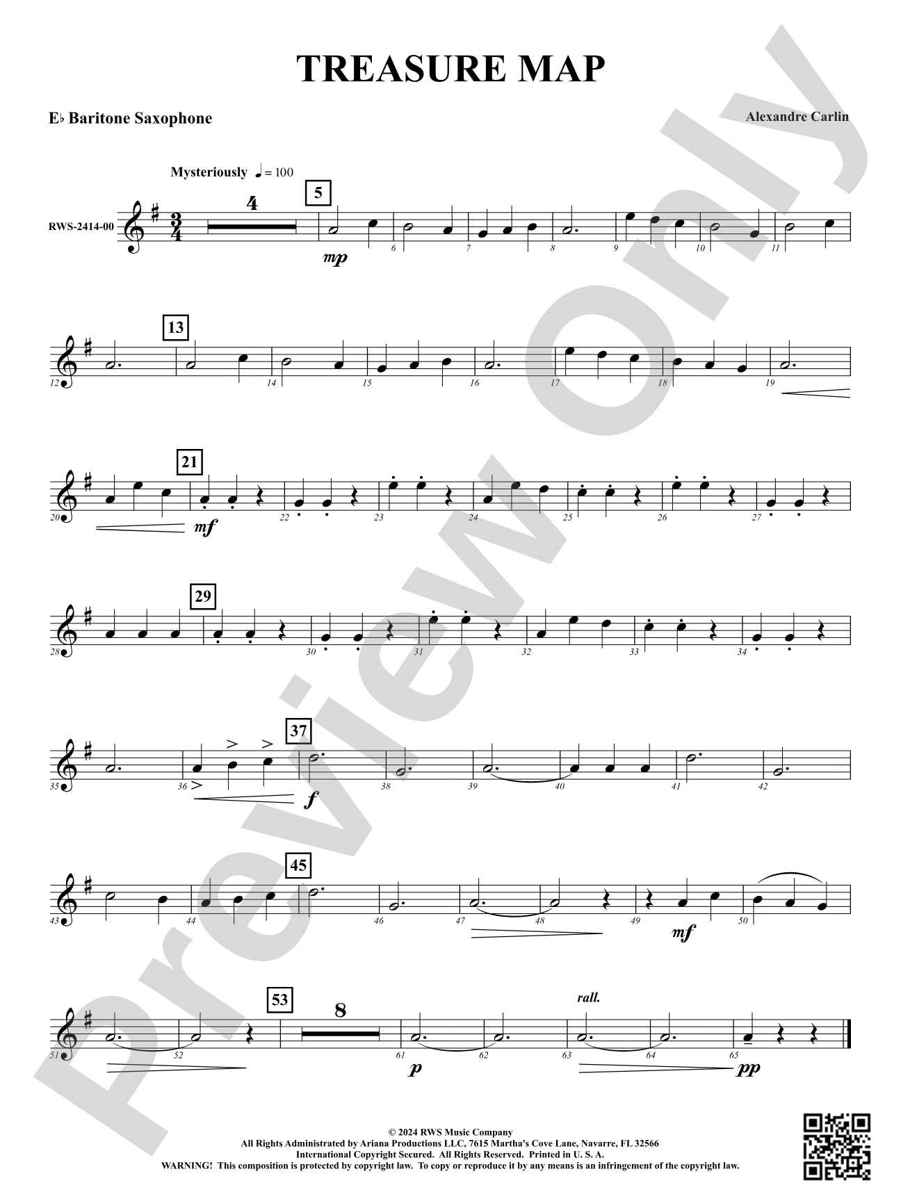 Treasure Map: E-flat Baritone Saxophone