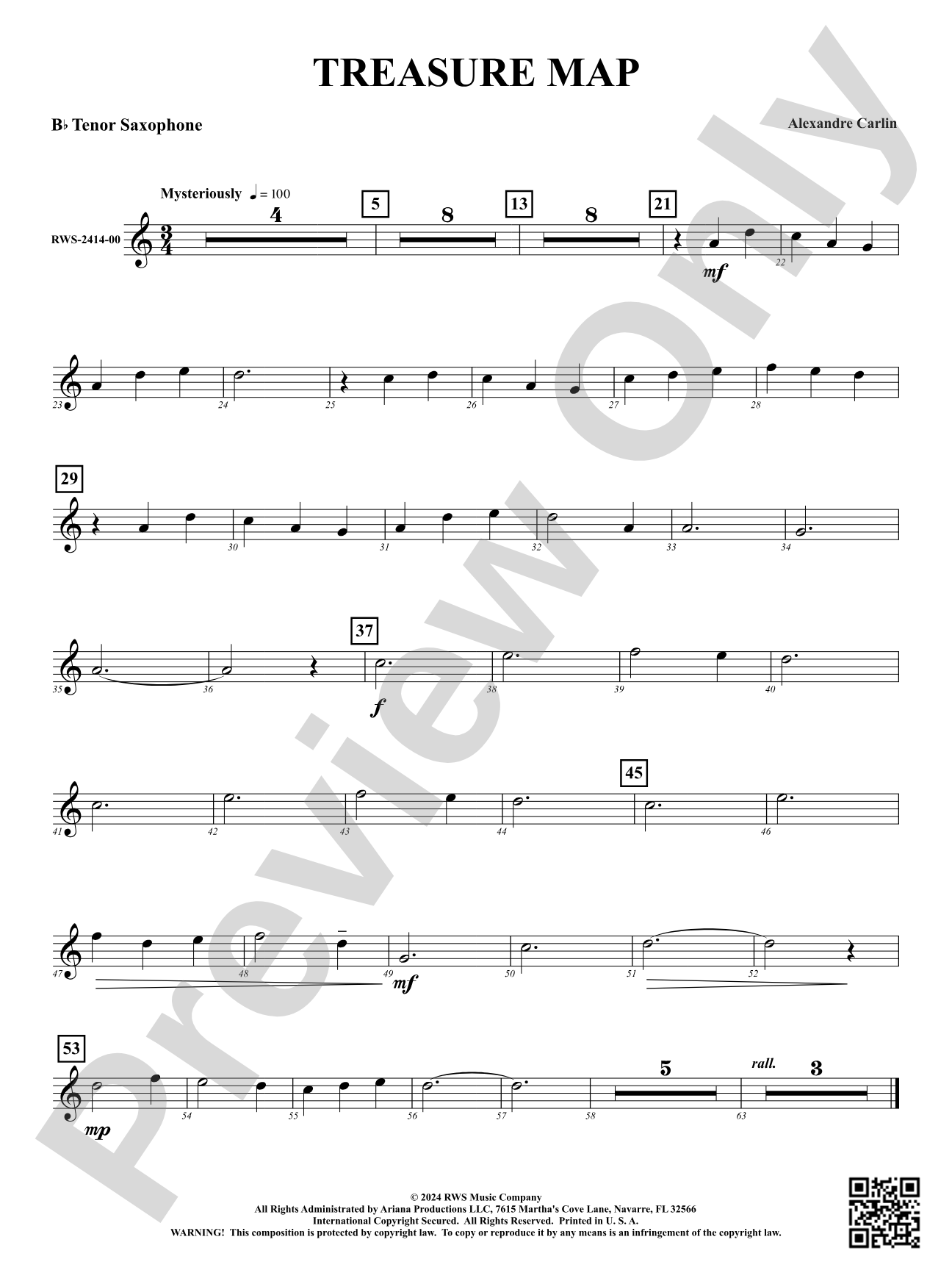 Treasure Map: B-flat Tenor Saxophone