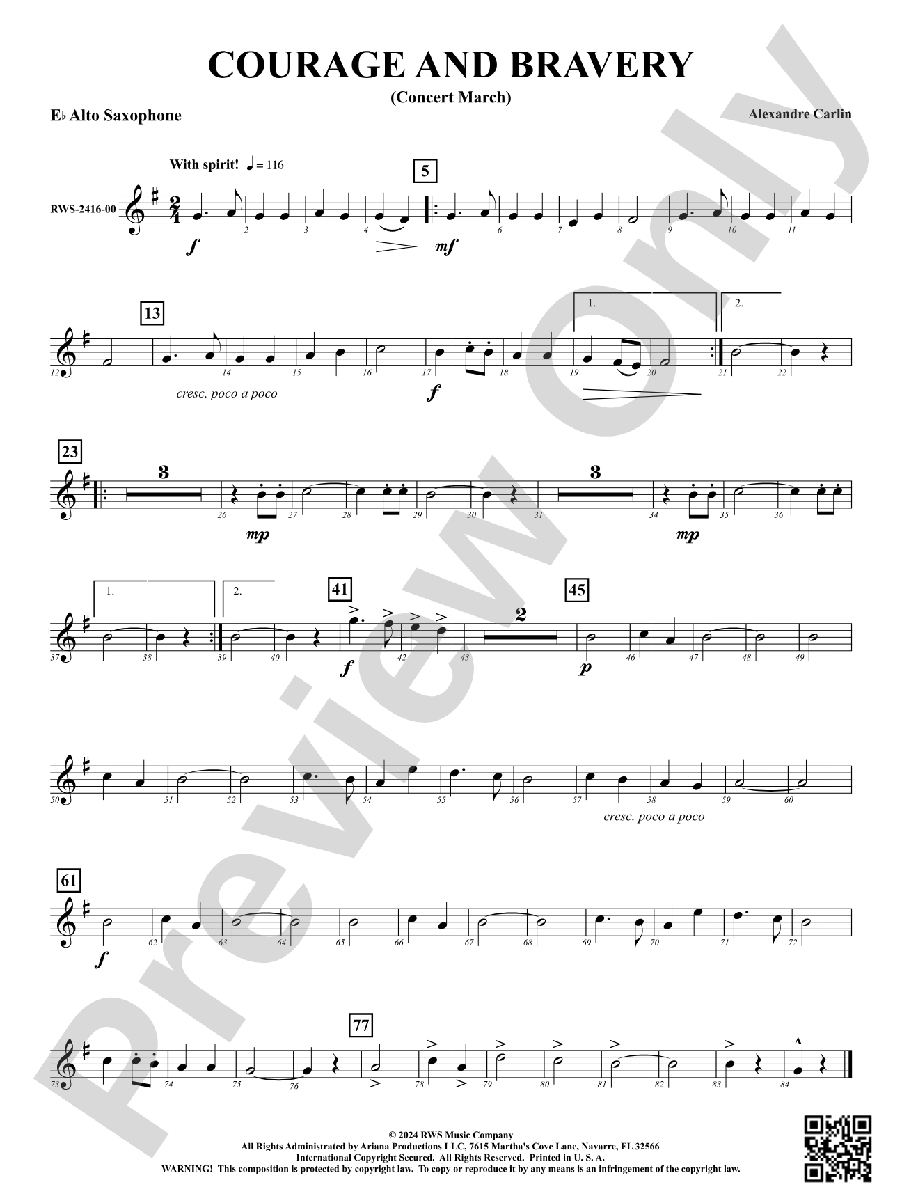 Courage and Bravery (Concert March): 1st E-flat Alto Saxophone