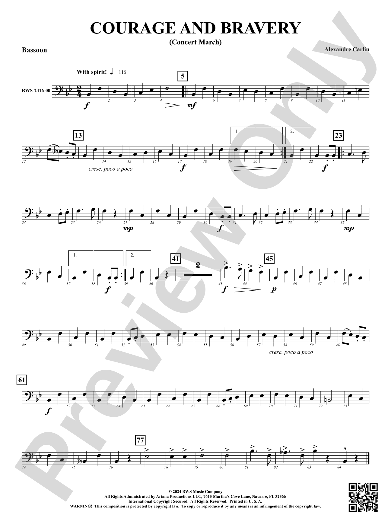 Courage and Bravery (Concert March): Bassoon