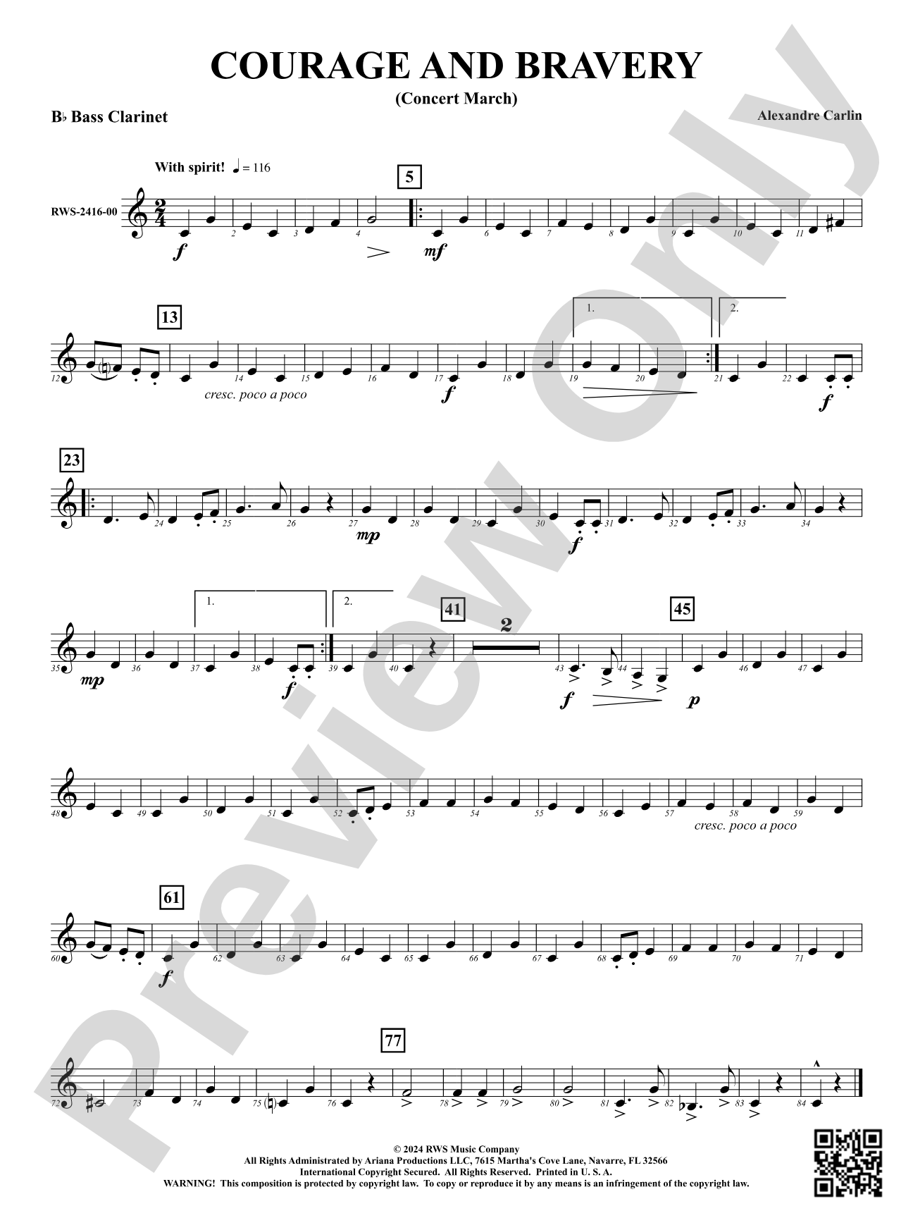 Courage and Bravery (Concert March): B-flat Bass Clarinet
