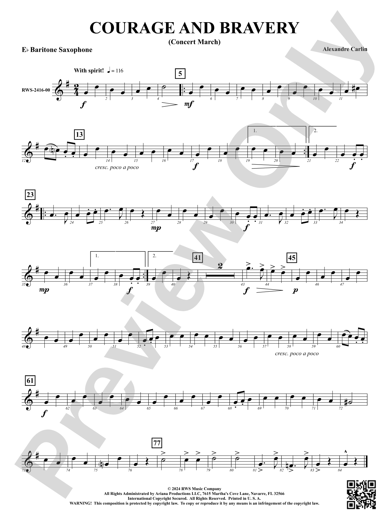 Courage and Bravery (Concert March): E-flat Baritone Saxophone