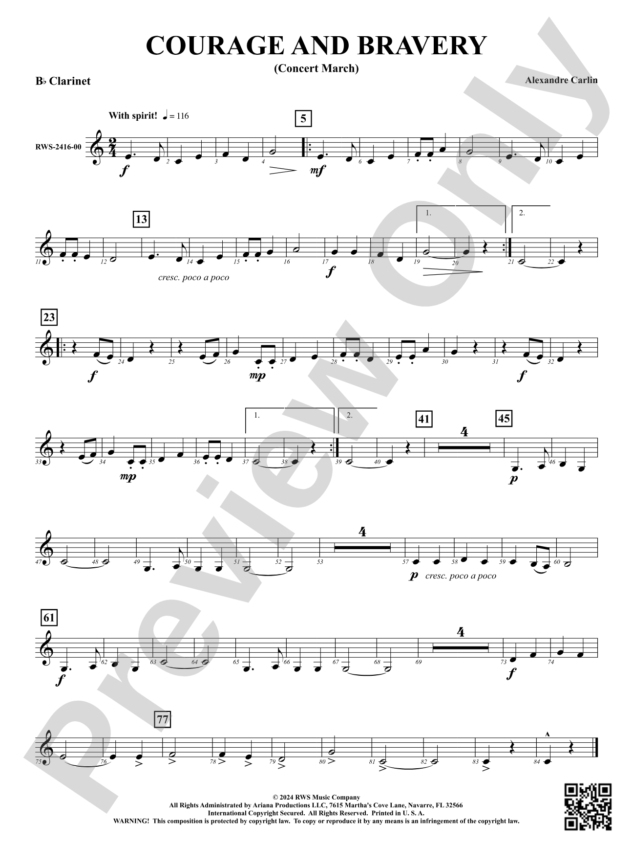 Courage and Bravery (Concert March): 1st B-flat Clarinet
