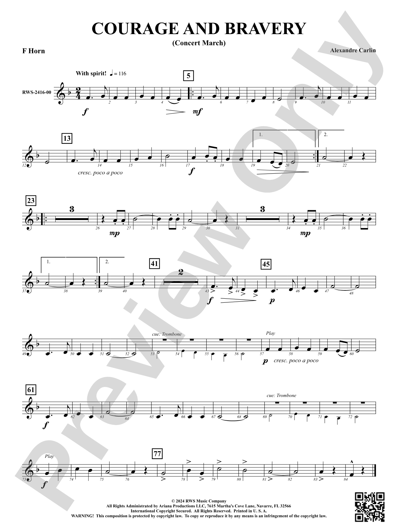 Courage and Bravery (Concert March): 1st F Horn