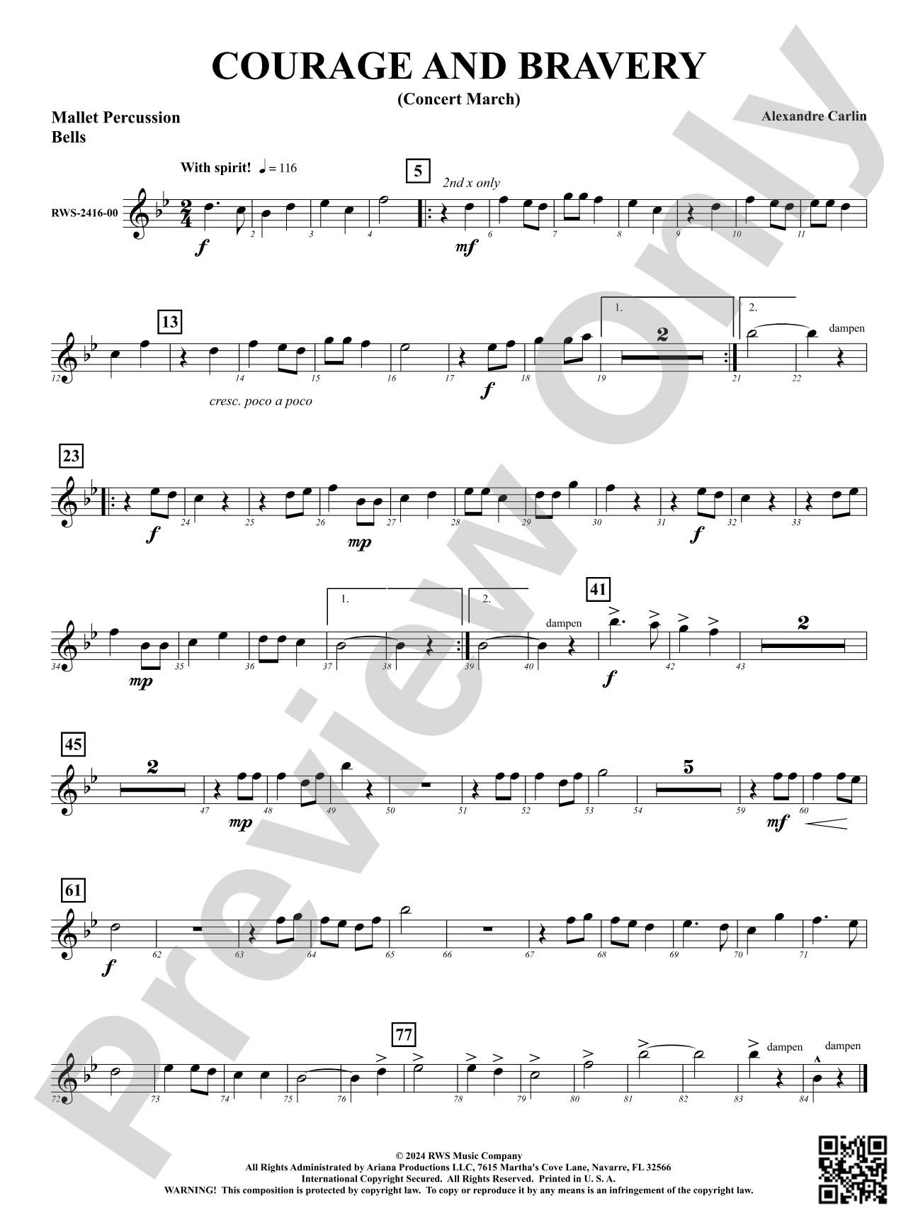 Courage and Bravery (Concert March): 1st Mallet Percussion