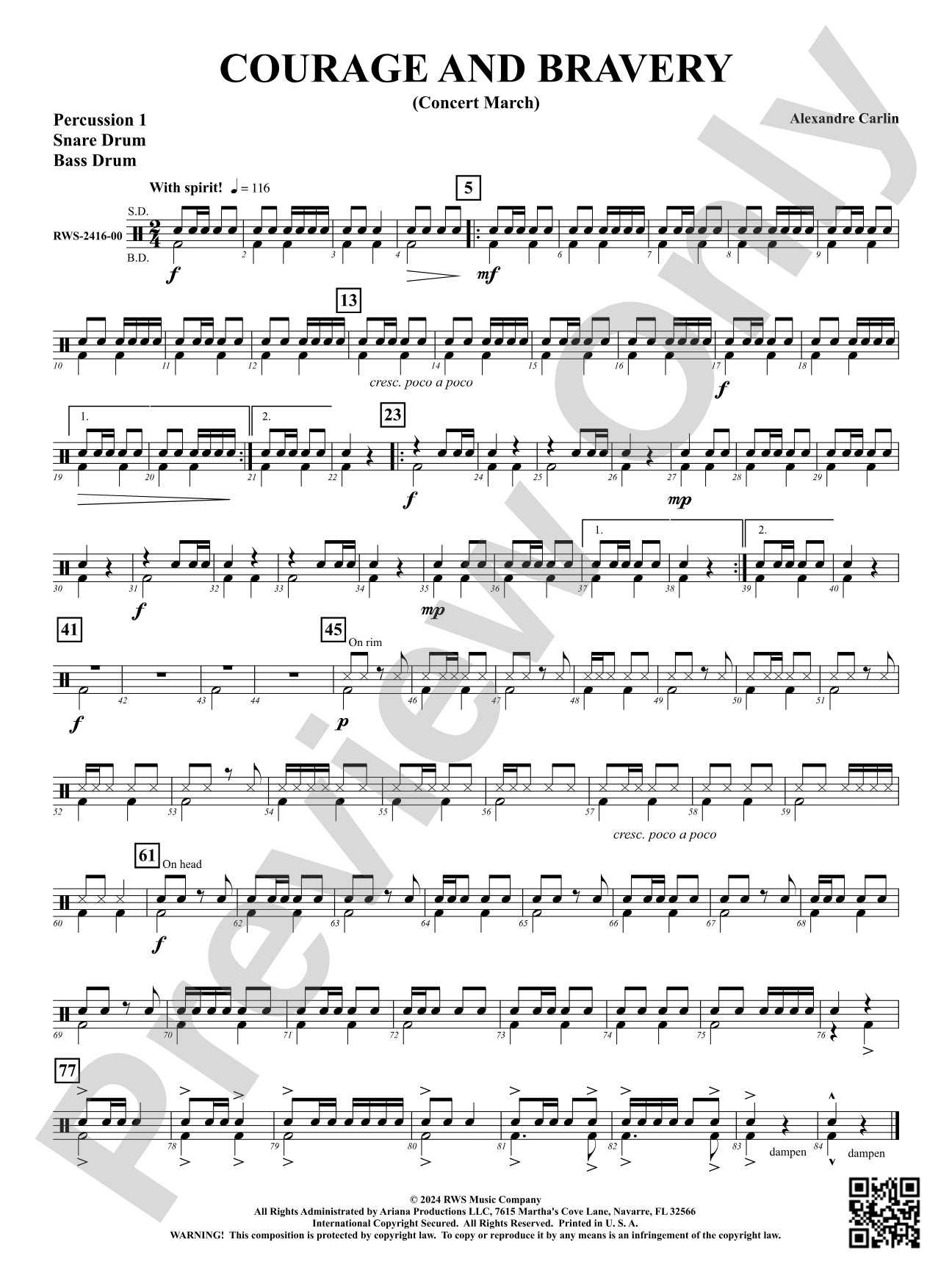 Courage and Bravery (Concert March): 1st Percussion