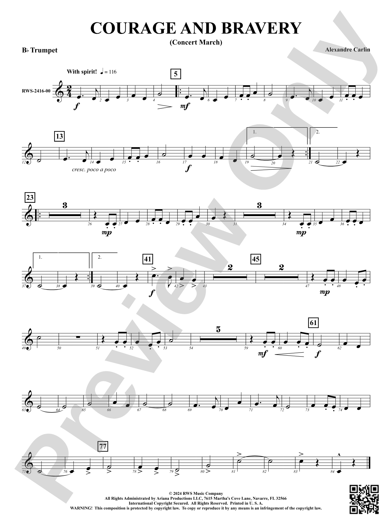 Courage and Bravery (Concert March): 1st B-flat Trumpet