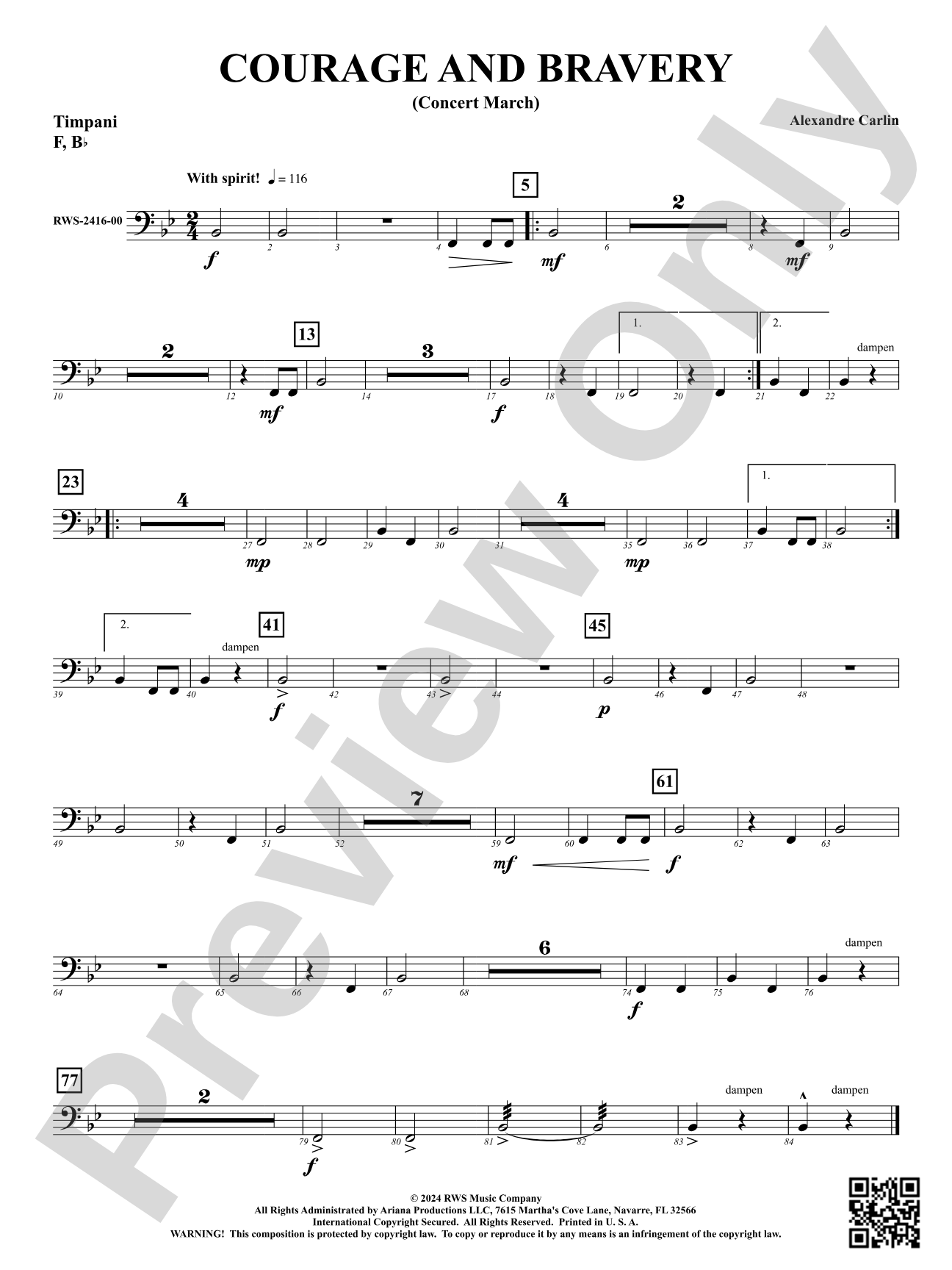 Courage and Bravery (Concert March): Timpani