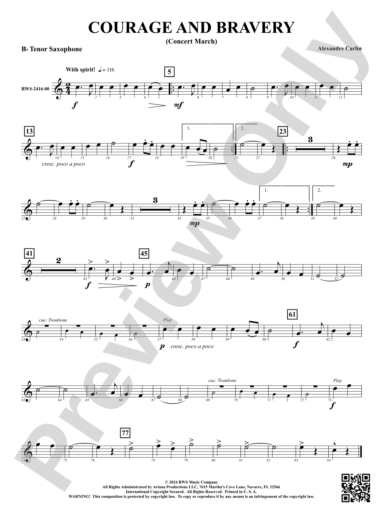 Courage and Bravery (Concert March): B-flat Tenor Saxophone