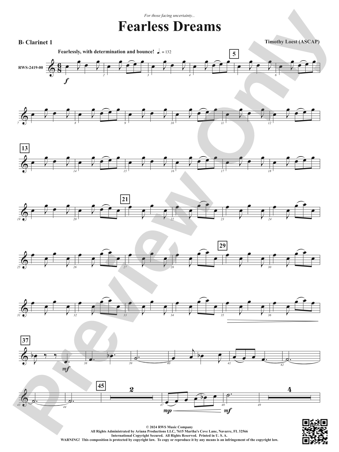 Fearless Dreams: 1st B-flat Clarinet