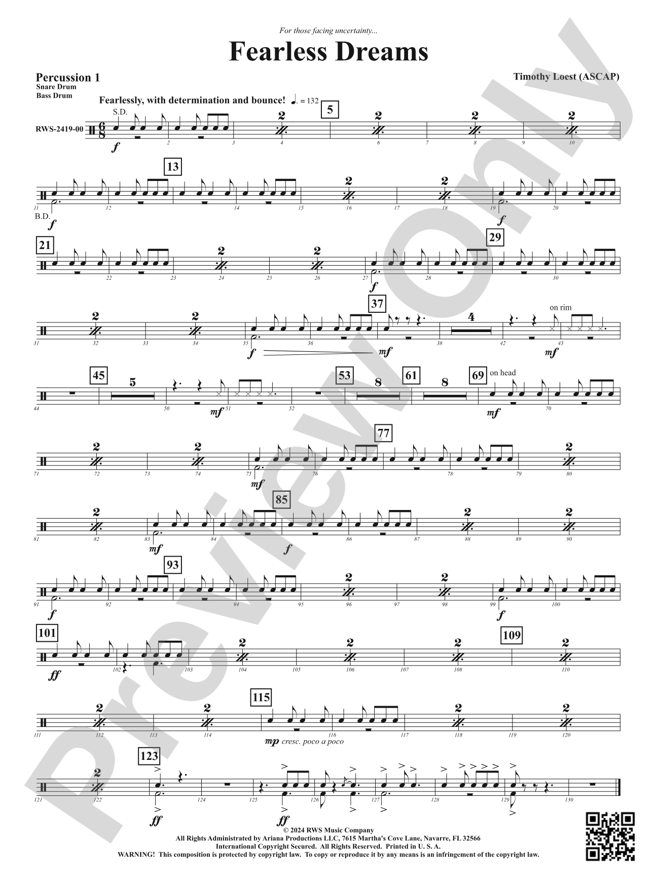 Fearless Dreams: 1st Percussion