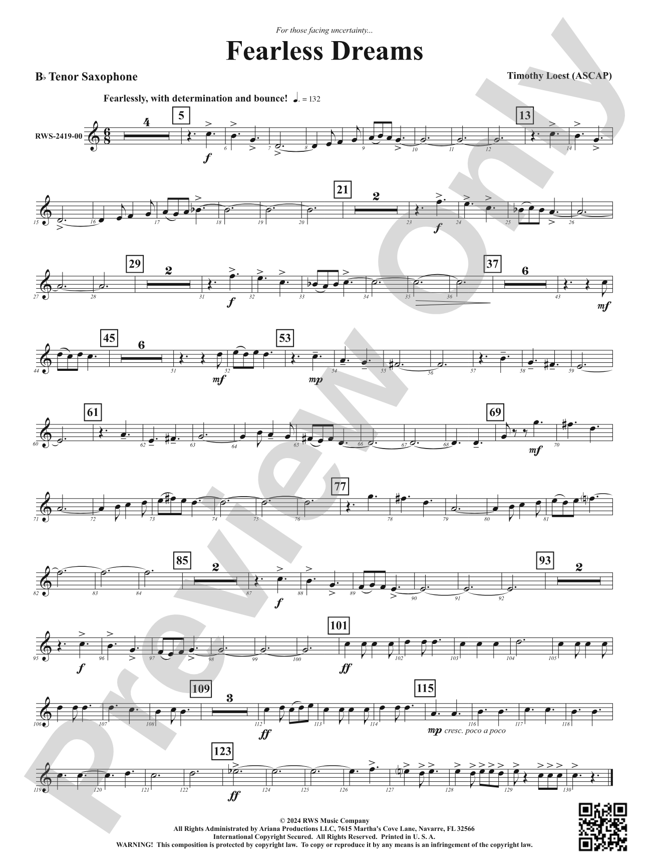 Fearless Dreams: B-flat Tenor Saxophone