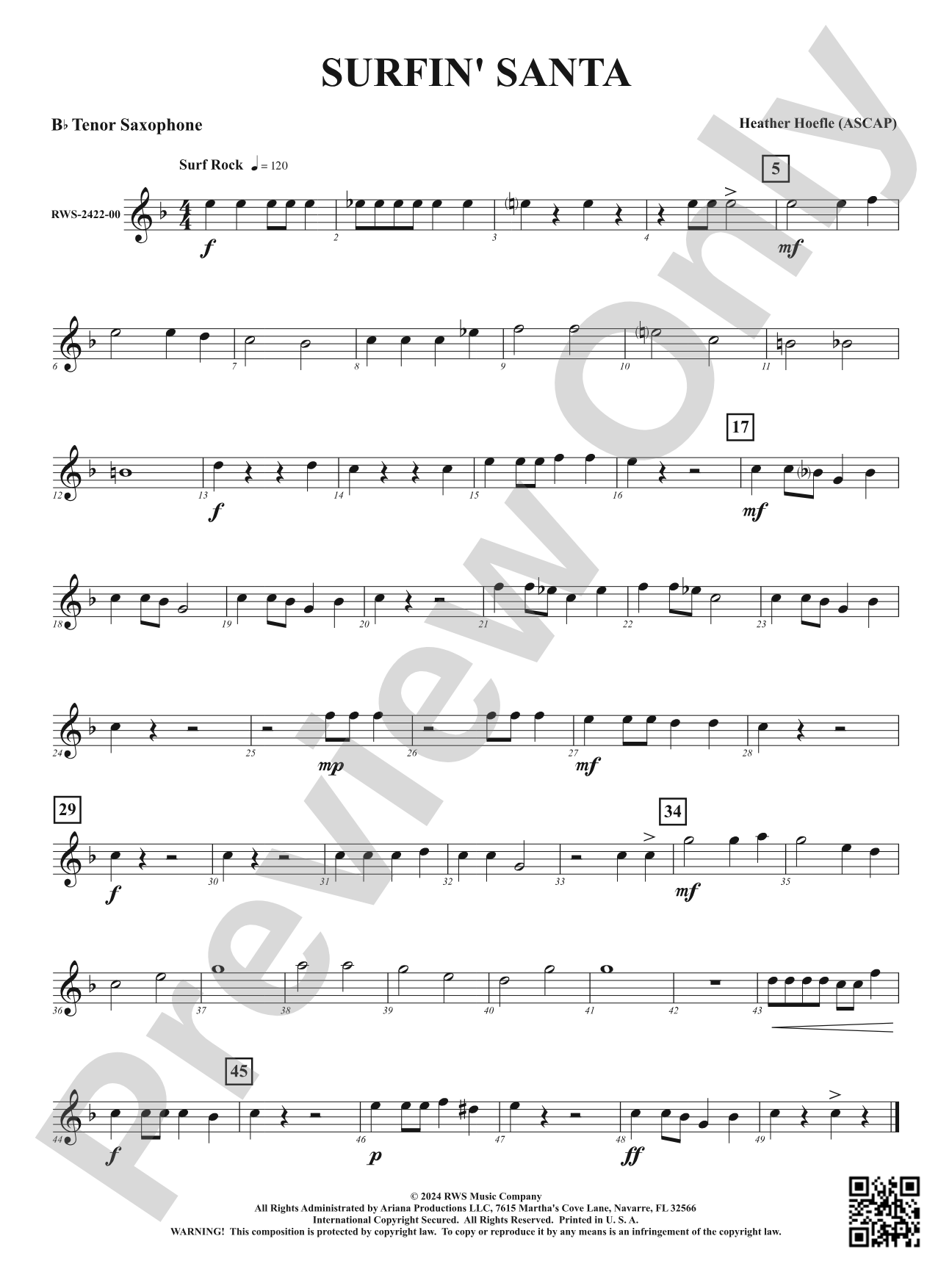 Surfin' Santa: B-flat Tenor Saxophone