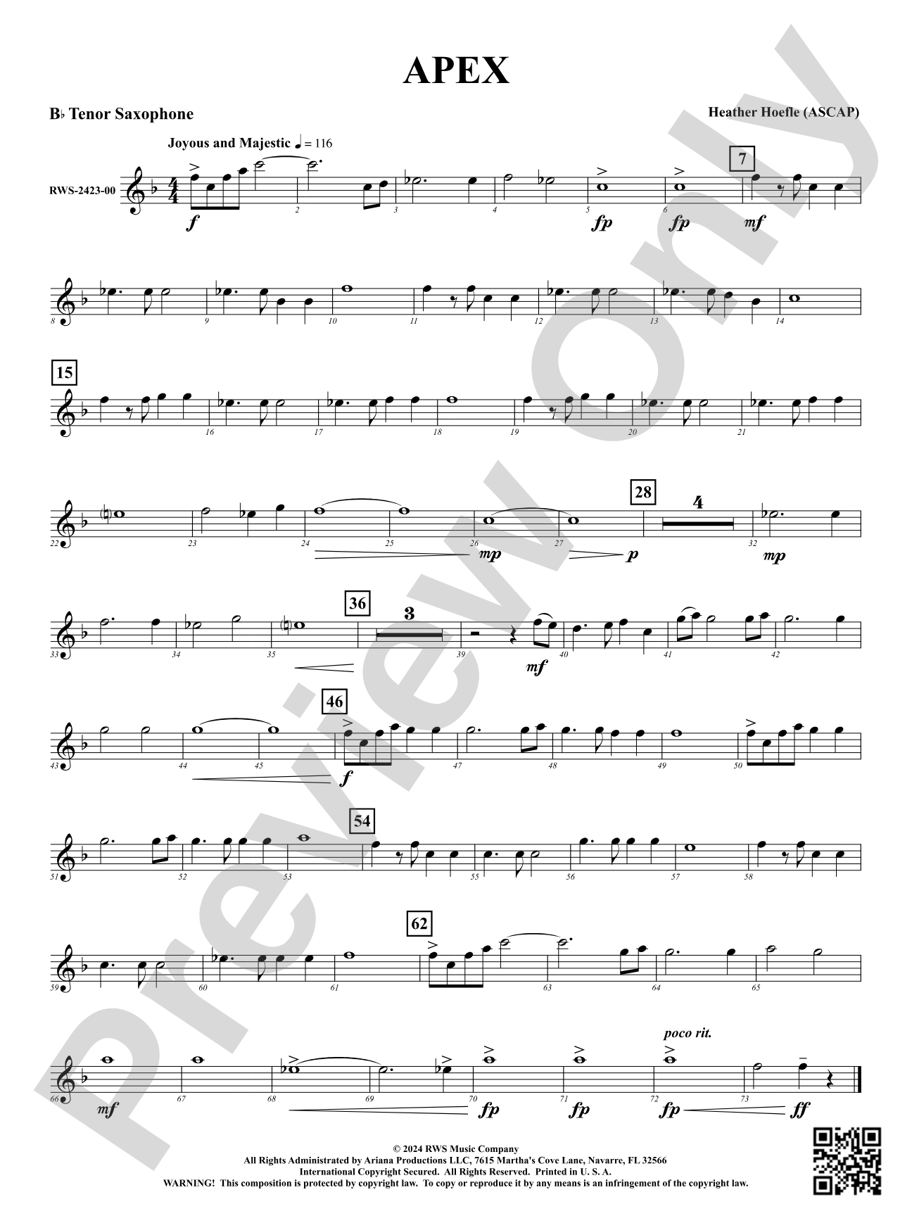 Apex: B-flat Tenor Saxophone