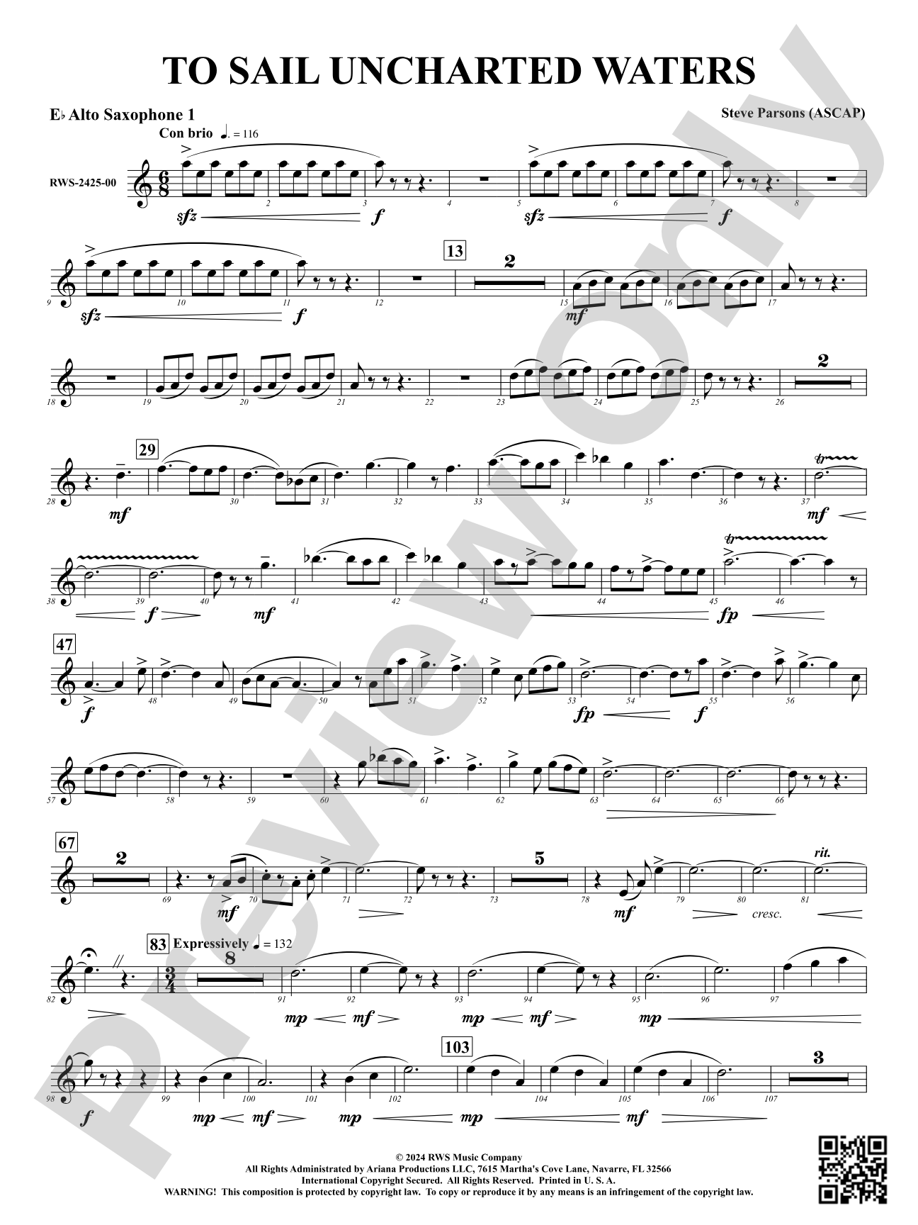 To Sail Uncharted Waters: 1st E-flat Alto Saxophone