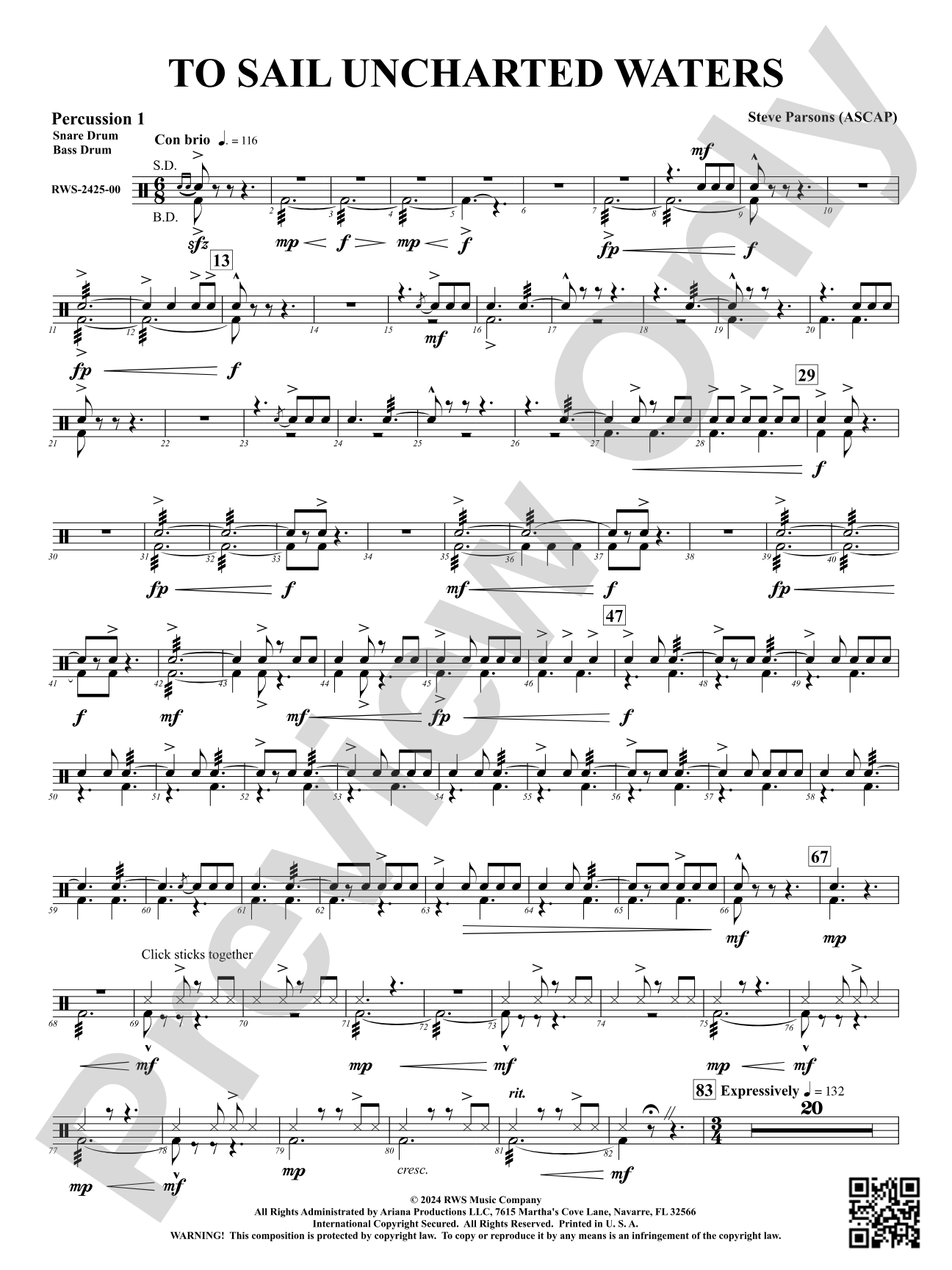 To Sail Uncharted Waters: 1st Percussion