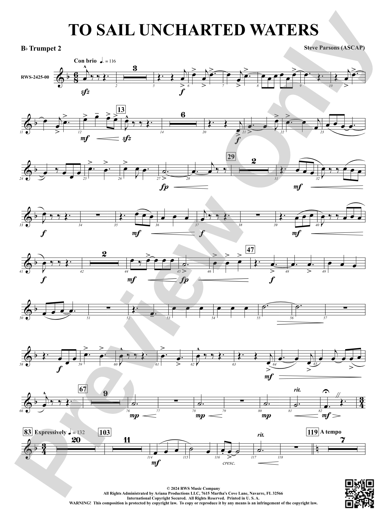 To Sail Uncharted Waters: 2nd B-flat Trumpet
