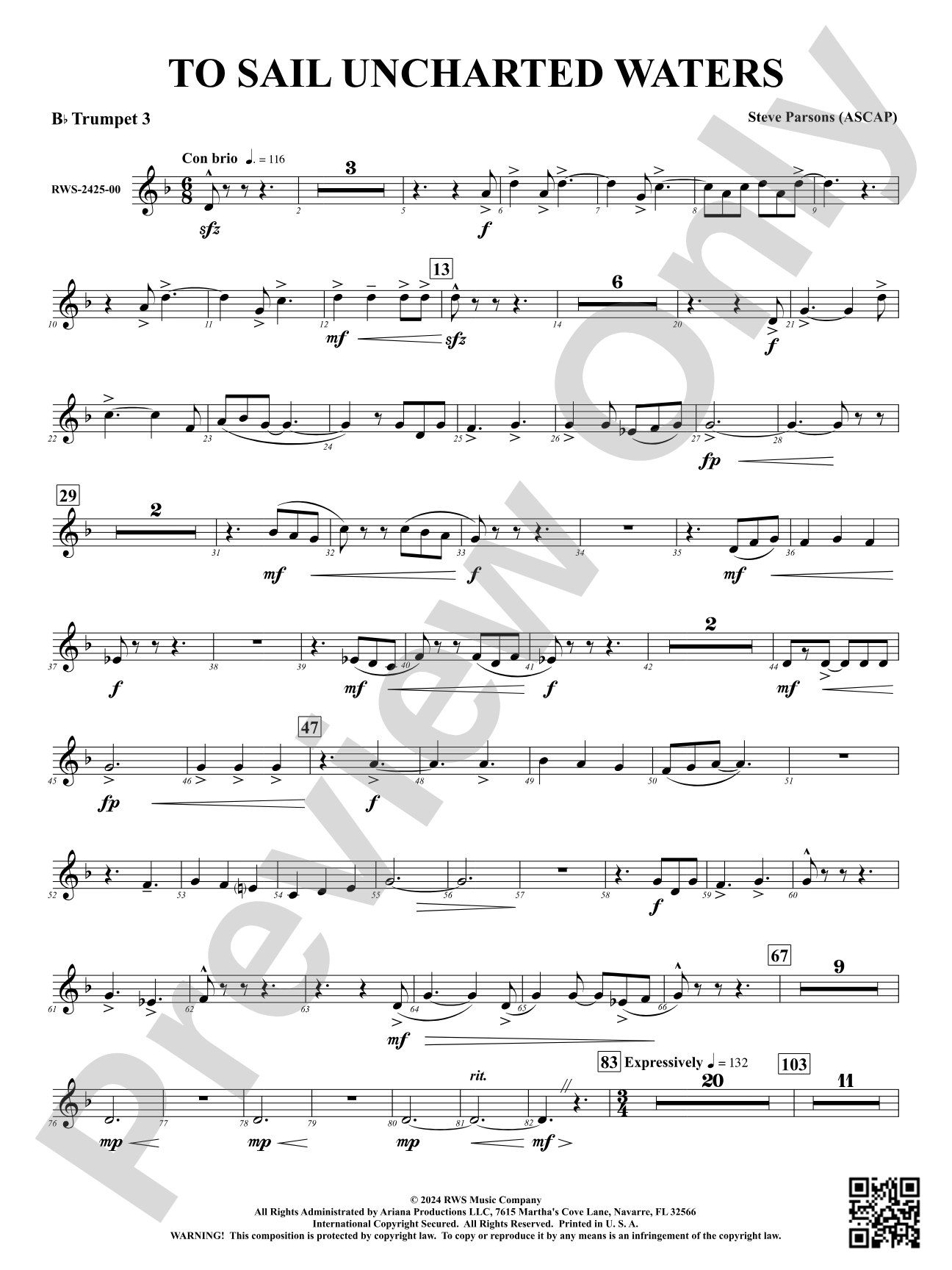 To Sail Uncharted Waters: 3rd B-flat Trumpet
