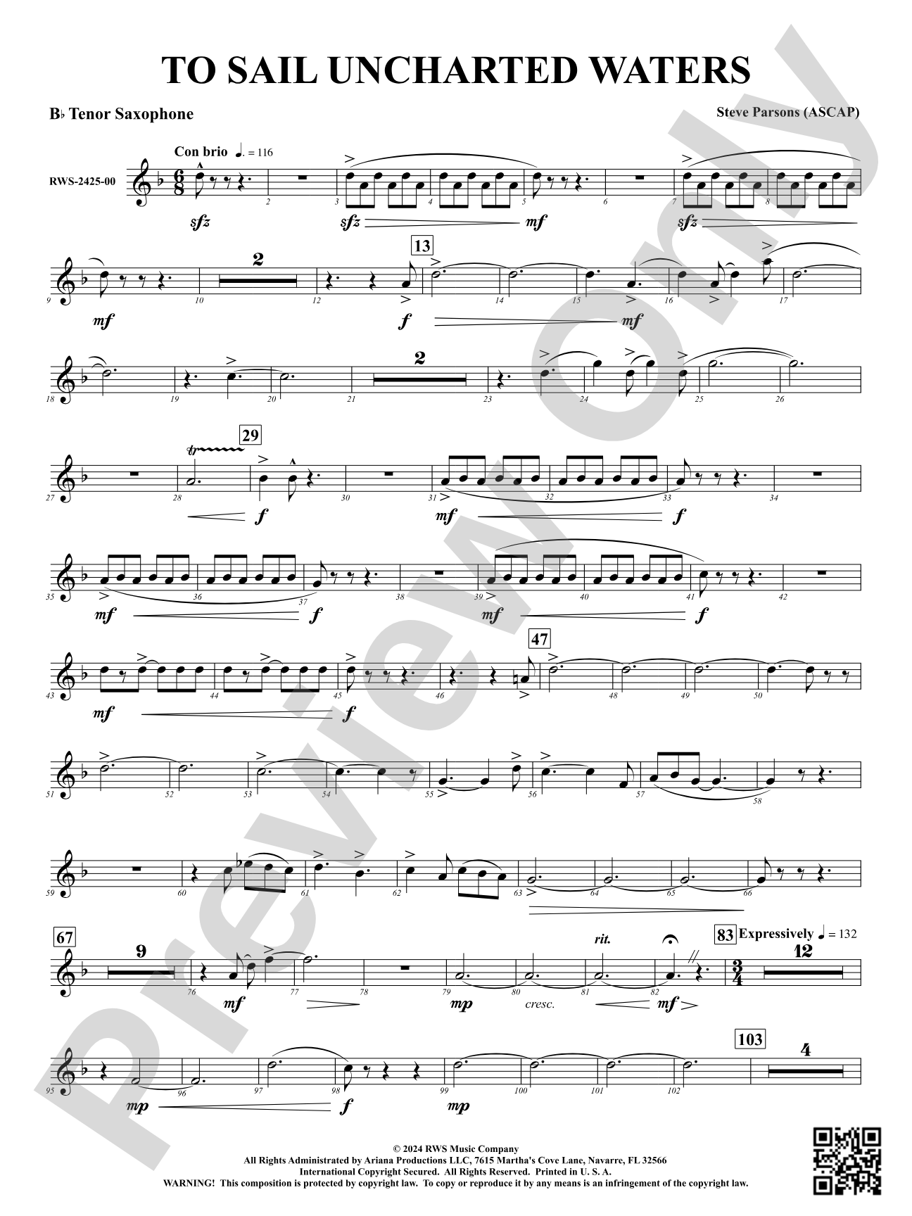 To Sail Uncharted Waters: B-flat Tenor Saxophone