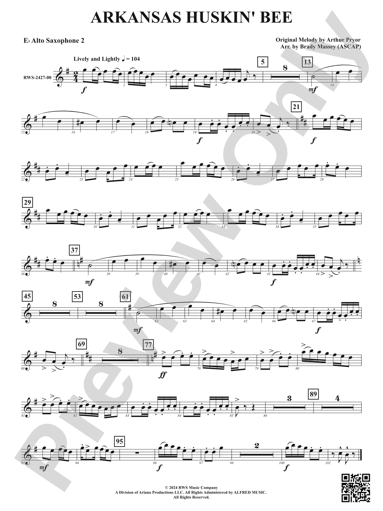 Arkansas Huskin' Bee: 2nd E-flat Alto Saxophone