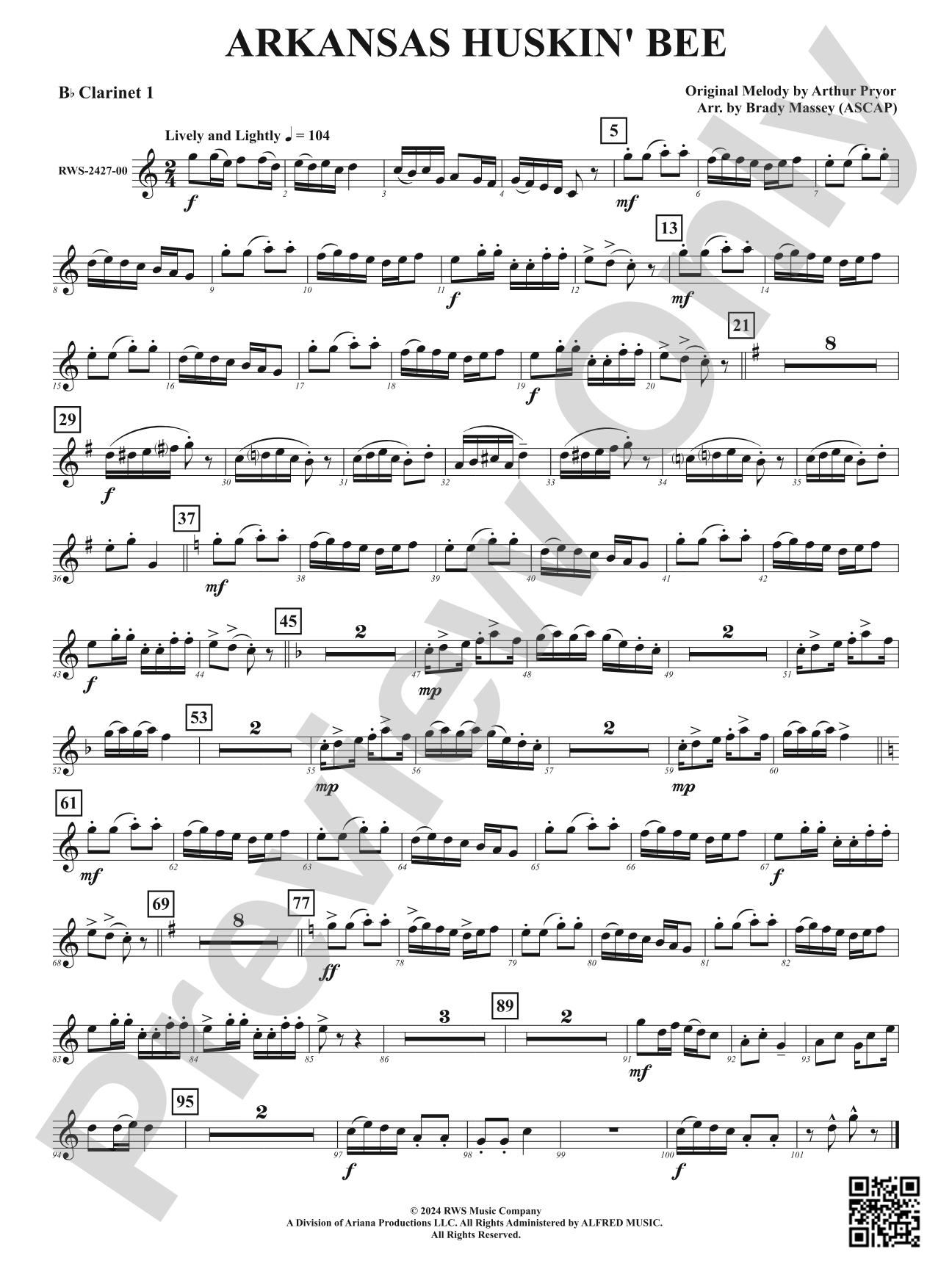 Arkansas Huskin' Bee: 1st B-flat Clarinet