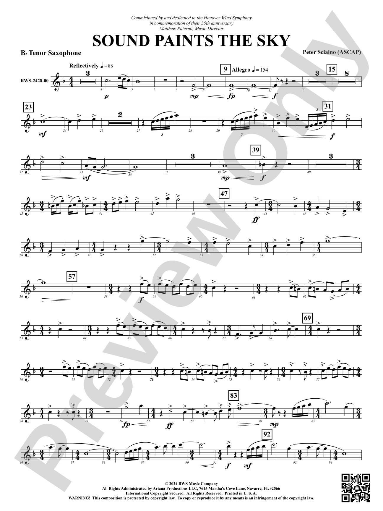 Sound Paints the Sky: B-flat Tenor Saxophone