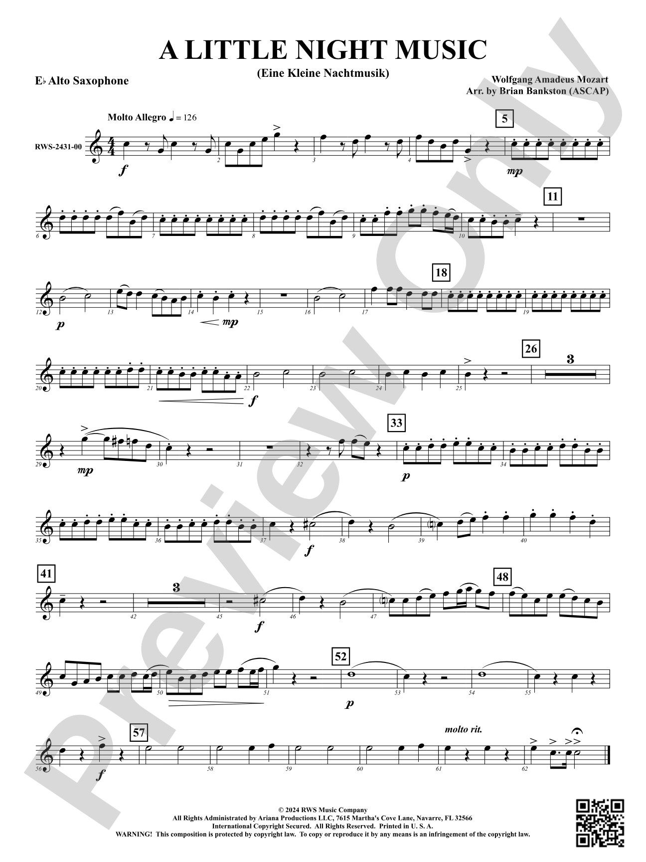 A Little Night Music - (Eine Kleine Nachtmusik): 1st E-flat Alto Saxophone