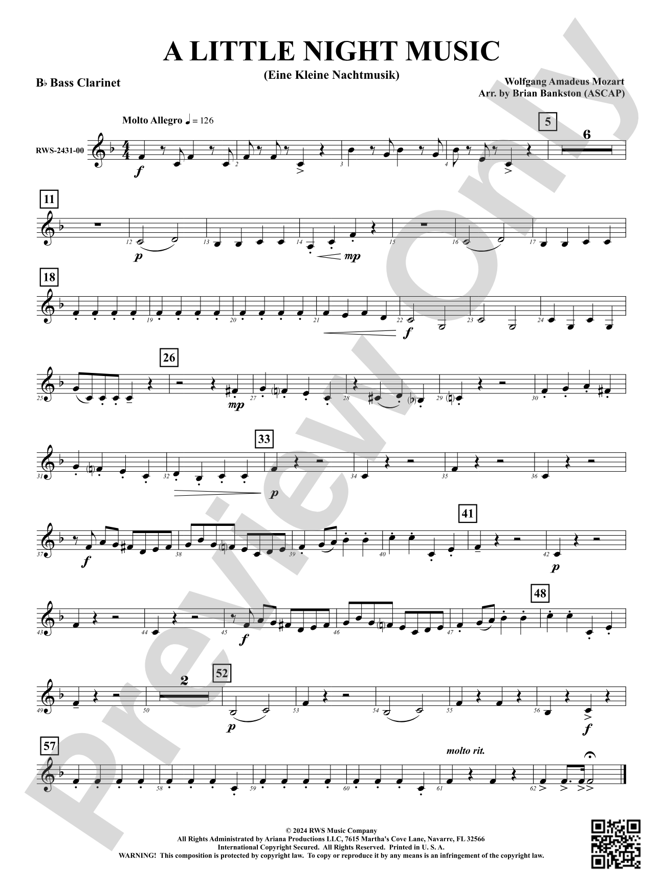 A Little Night Music - (Eine Kleine Nachtmusik): B-flat Bass Clarinet