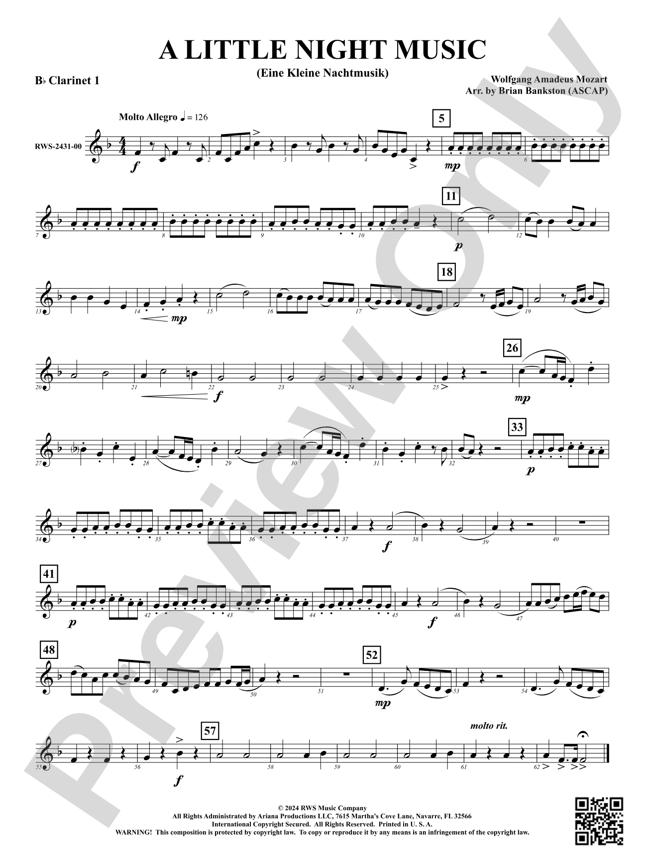 A Little Night Music - (Eine Kleine Nachtmusik): 1st B-flat Clarinet