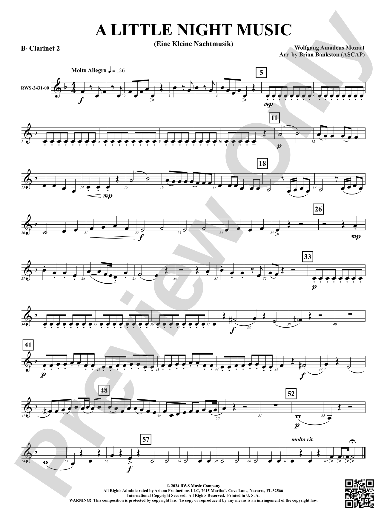 A Little Night Music - (Eine Kleine Nachtmusik): 2nd B-flat Clarinet