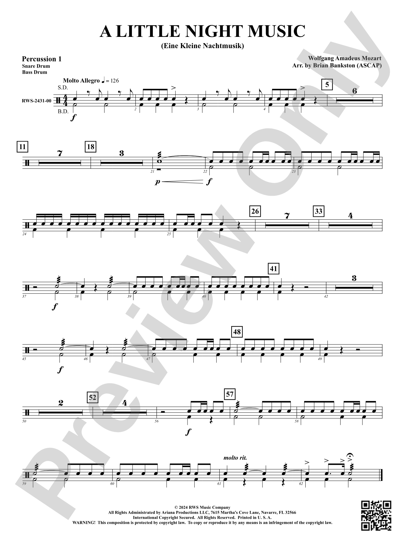 A Little Night Music - (Eine Kleine Nachtmusik): 1st Percussion