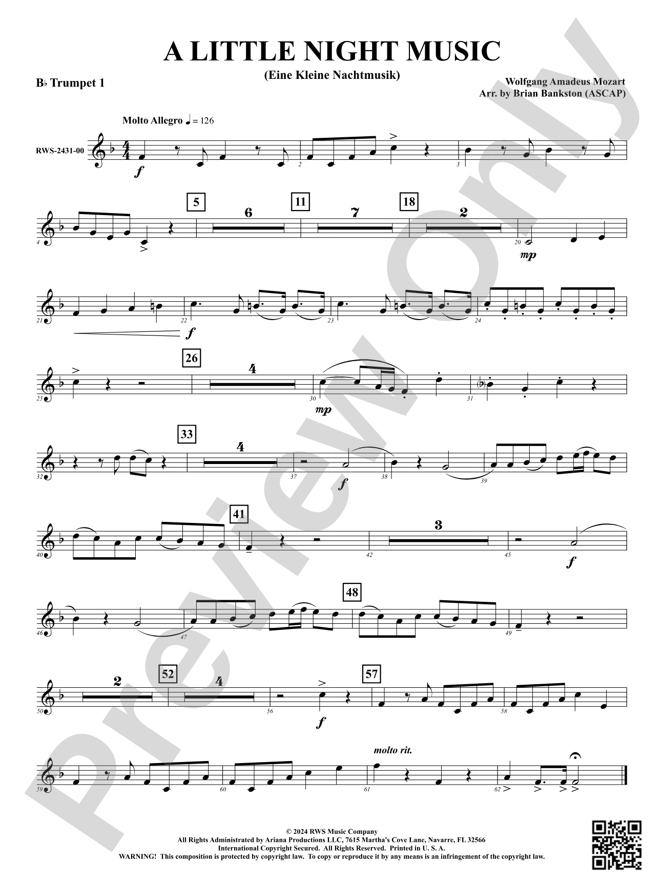 A Little Night Music - (Eine Kleine Nachtmusik): 1st B-flat Trumpet