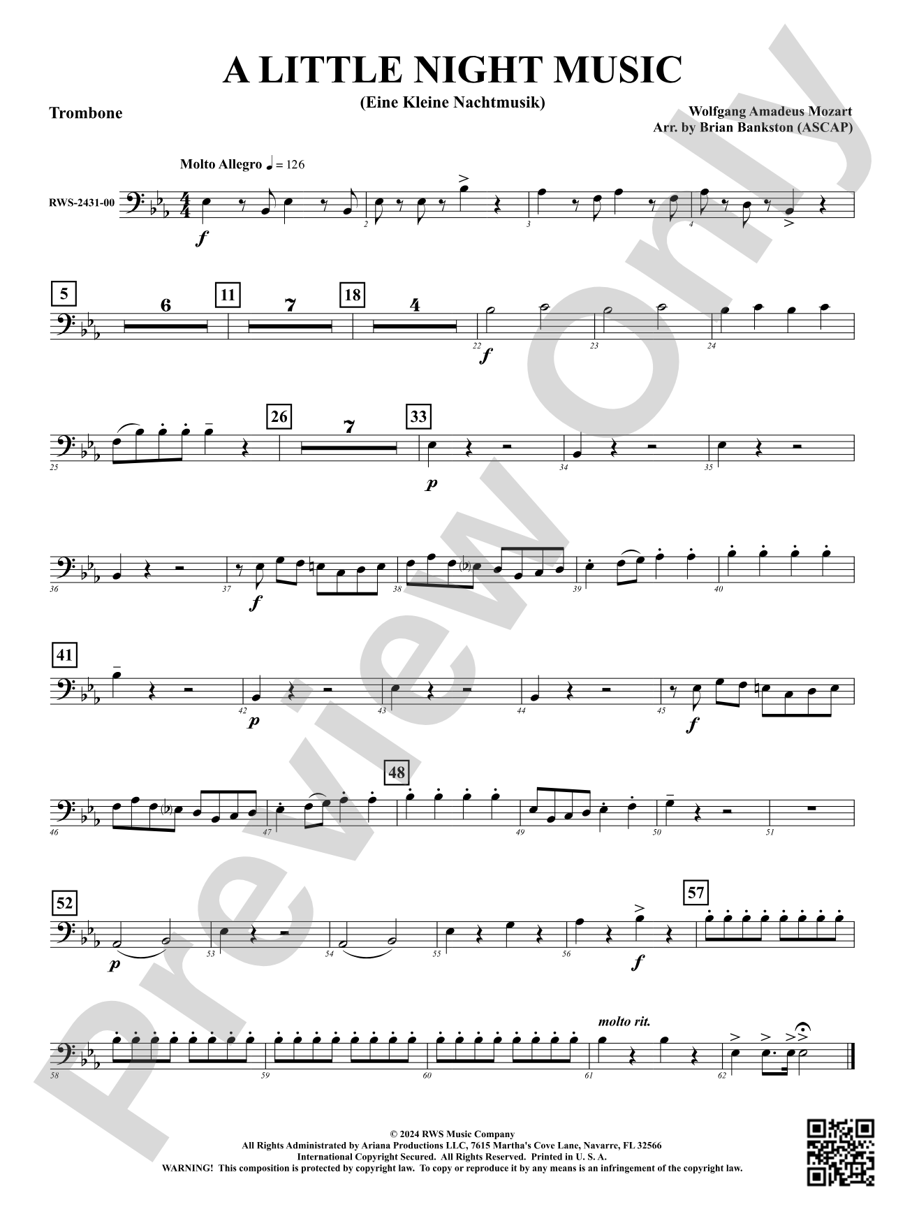 A Little Night Music - (Eine Kleine Nachtmusik): 1st Trombone