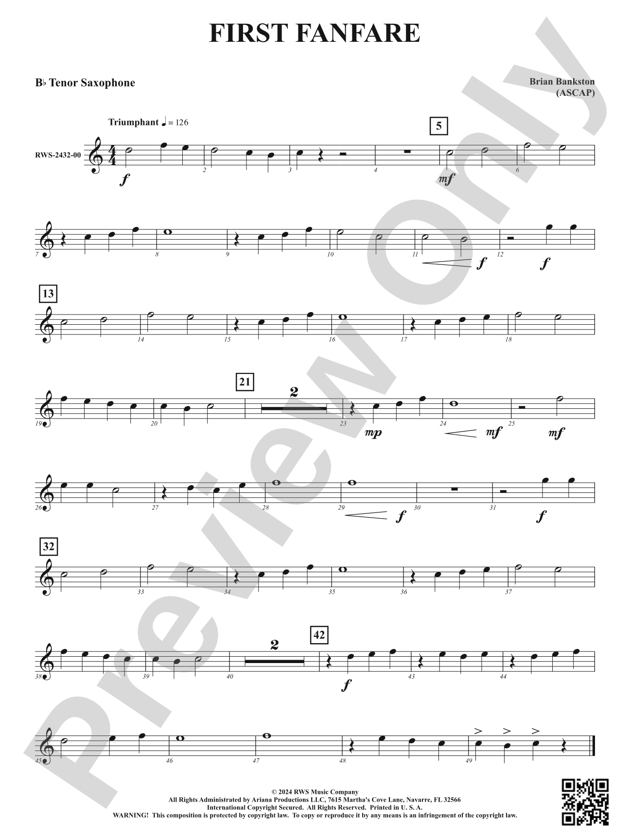 First Fanfare: B-flat Tenor Saxophone