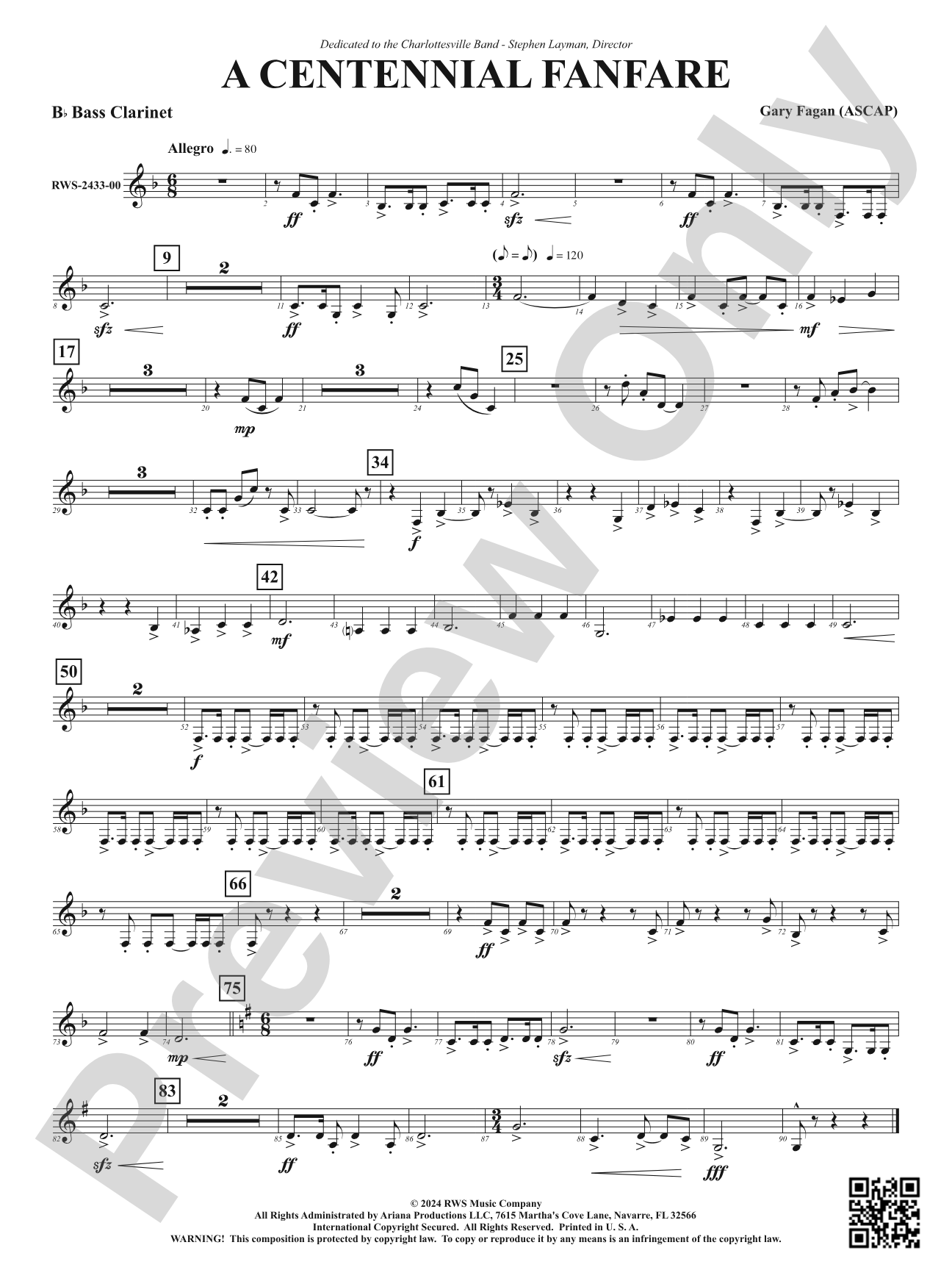 Centennial Fanfare: B-flat Bass Clarinet