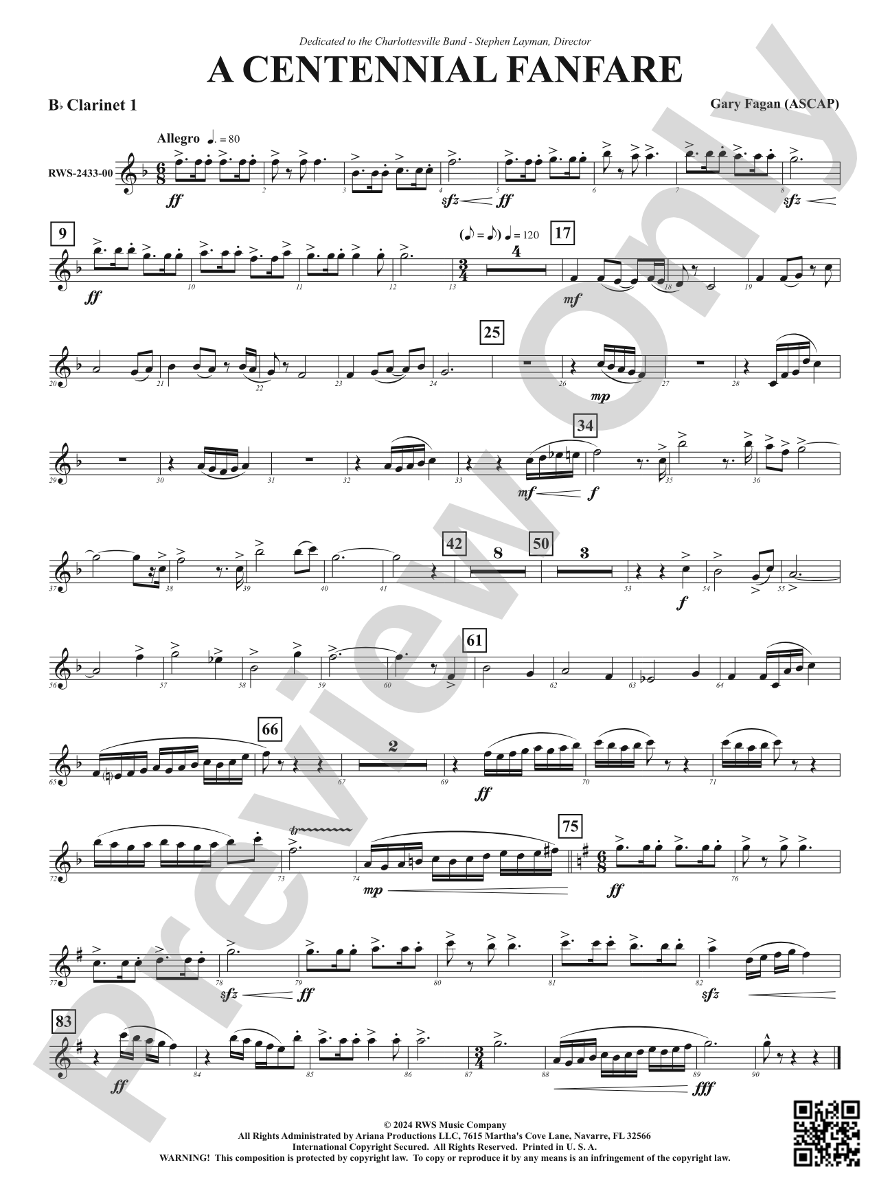 Centennial Fanfare: 1st B-flat Clarinet