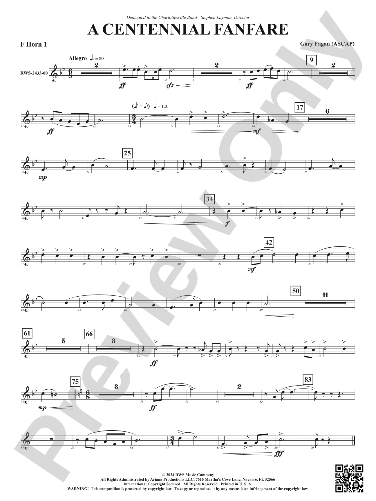 Centennial Fanfare: 1st F Horn