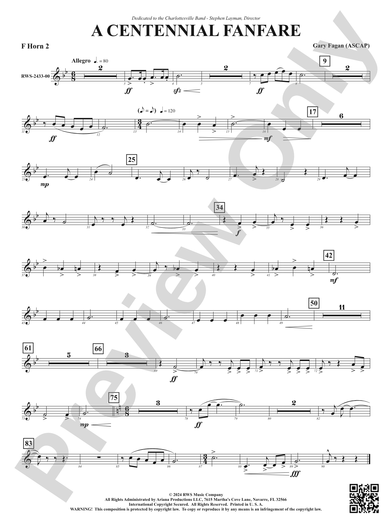 Centennial Fanfare: 2nd F Horn