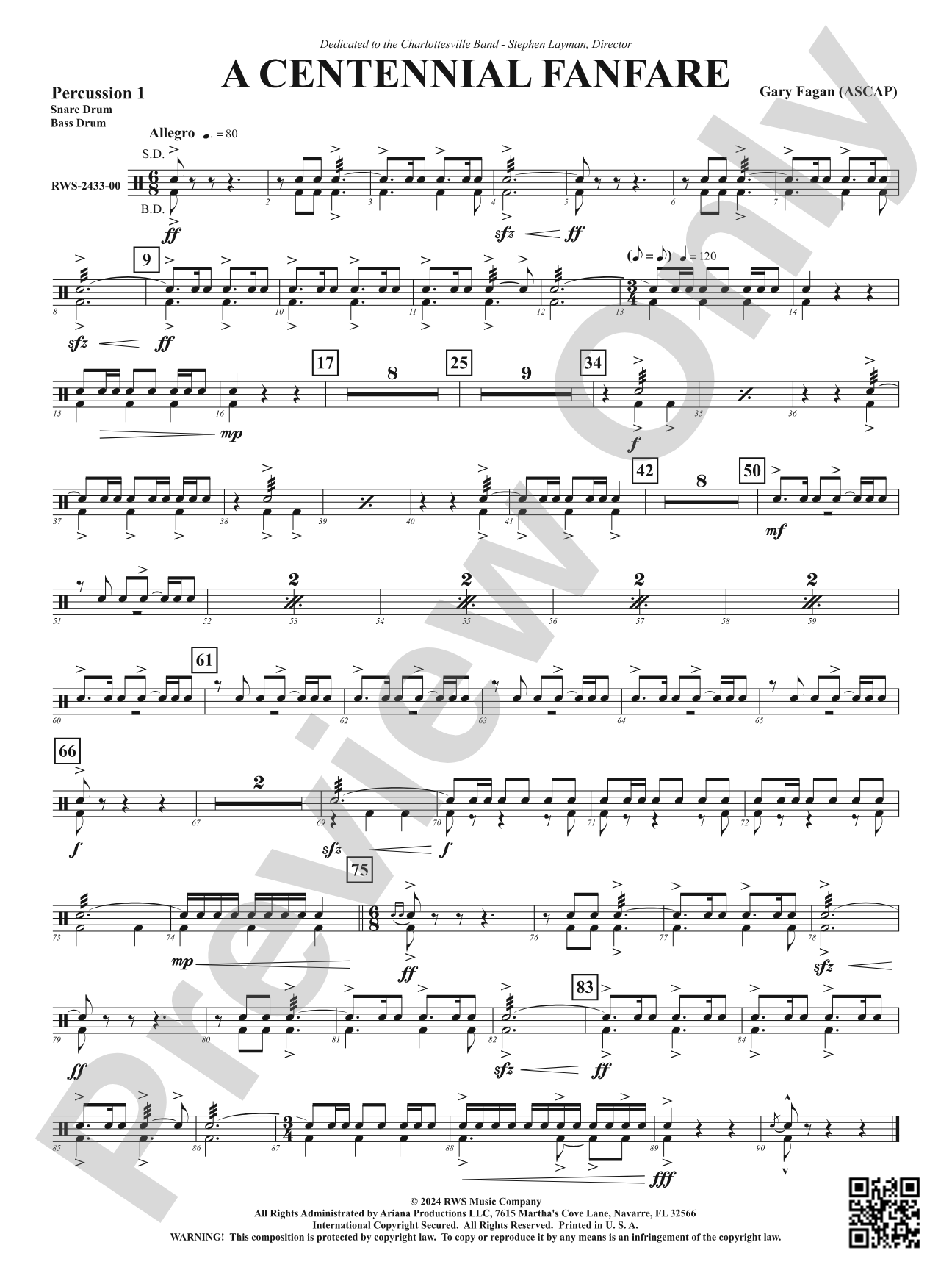 Centennial Fanfare: 1st Percussion