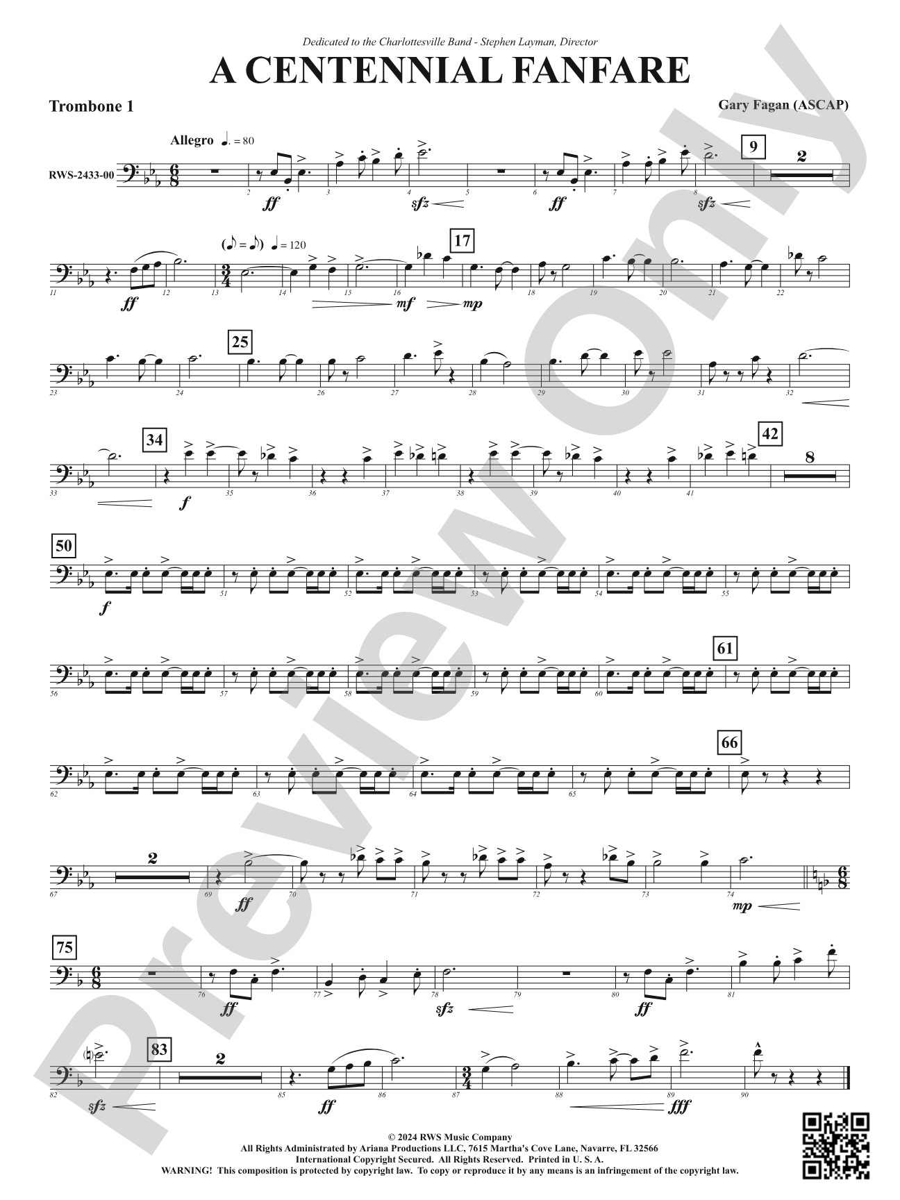 Centennial Fanfare: 1st Trombone