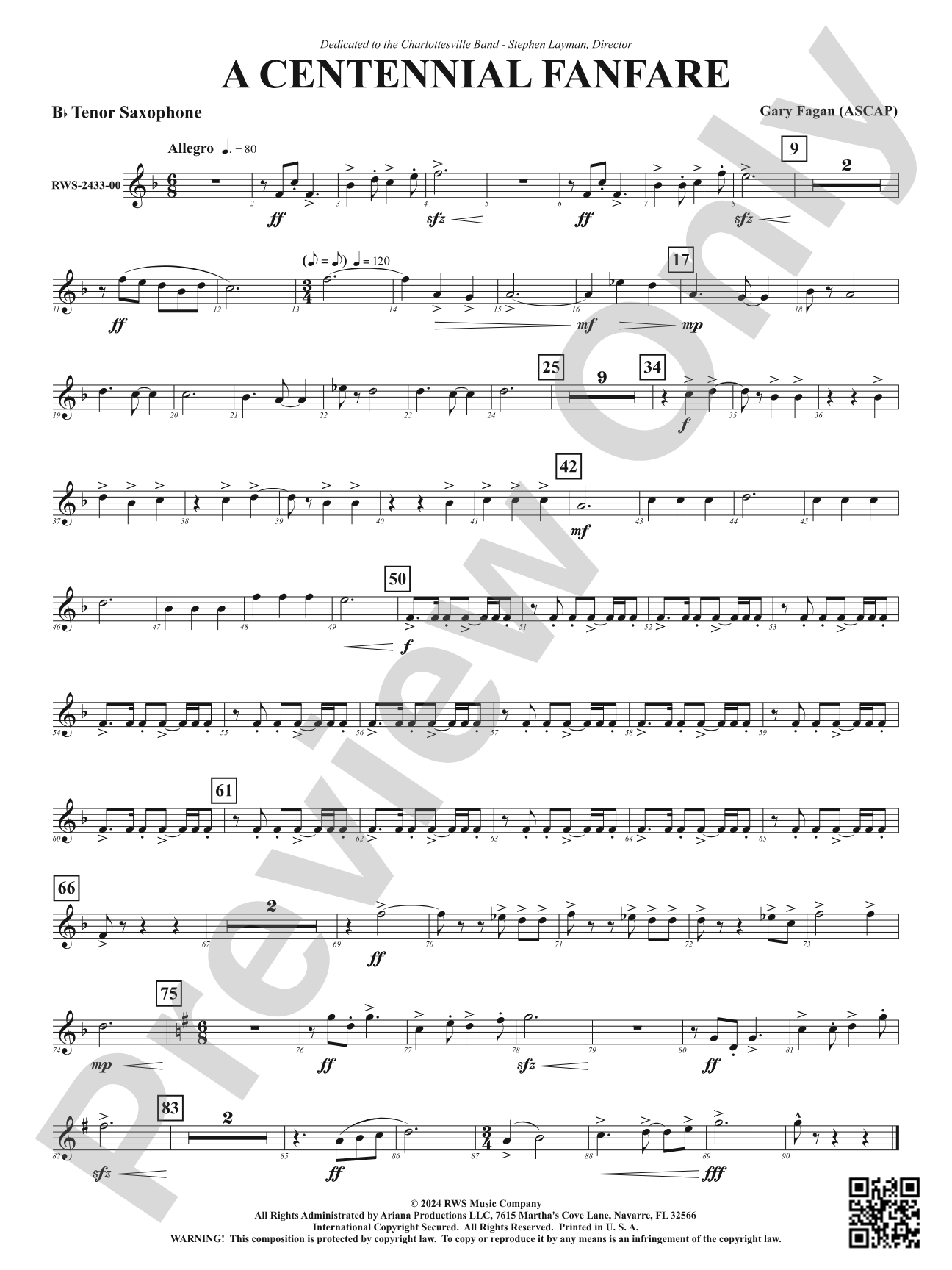 Centennial Fanfare: B-flat Tenor Saxophone