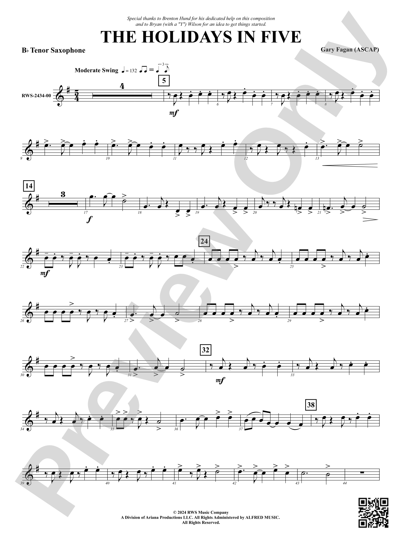 The Holidays in Five: B-flat Tenor Saxophone