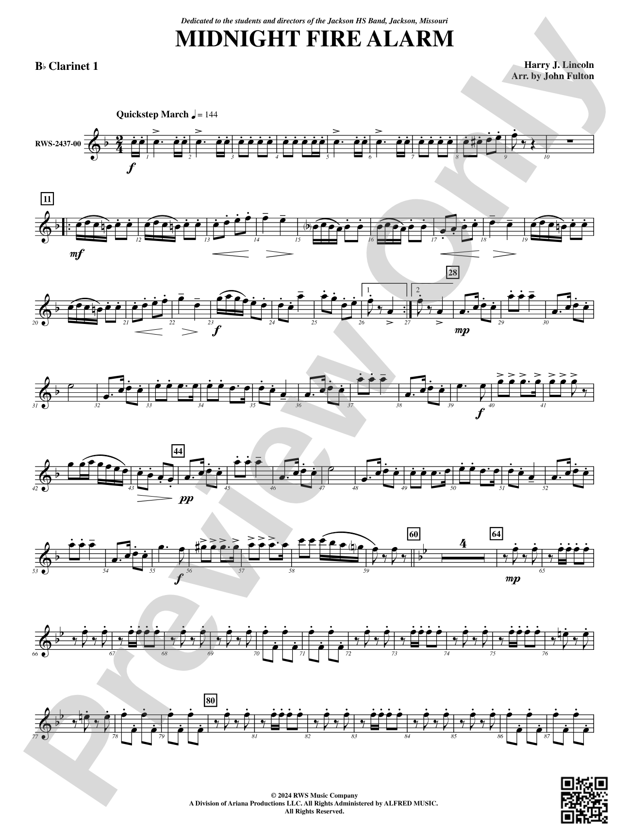 Midnight Fire Alarm: 1st B-flat Clarinet