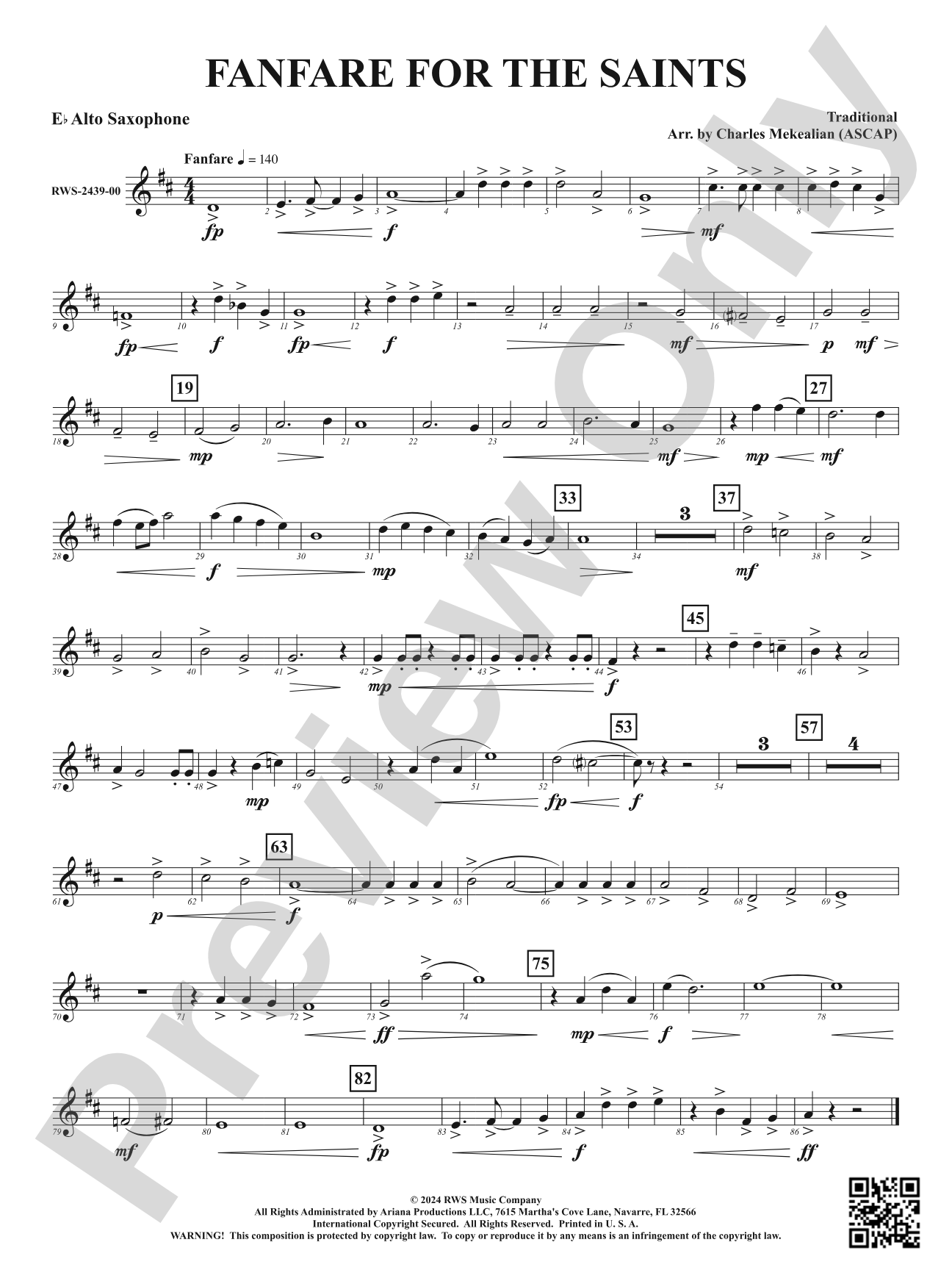 Fanfare For The Saints: 1st E-flat Alto Saxophone