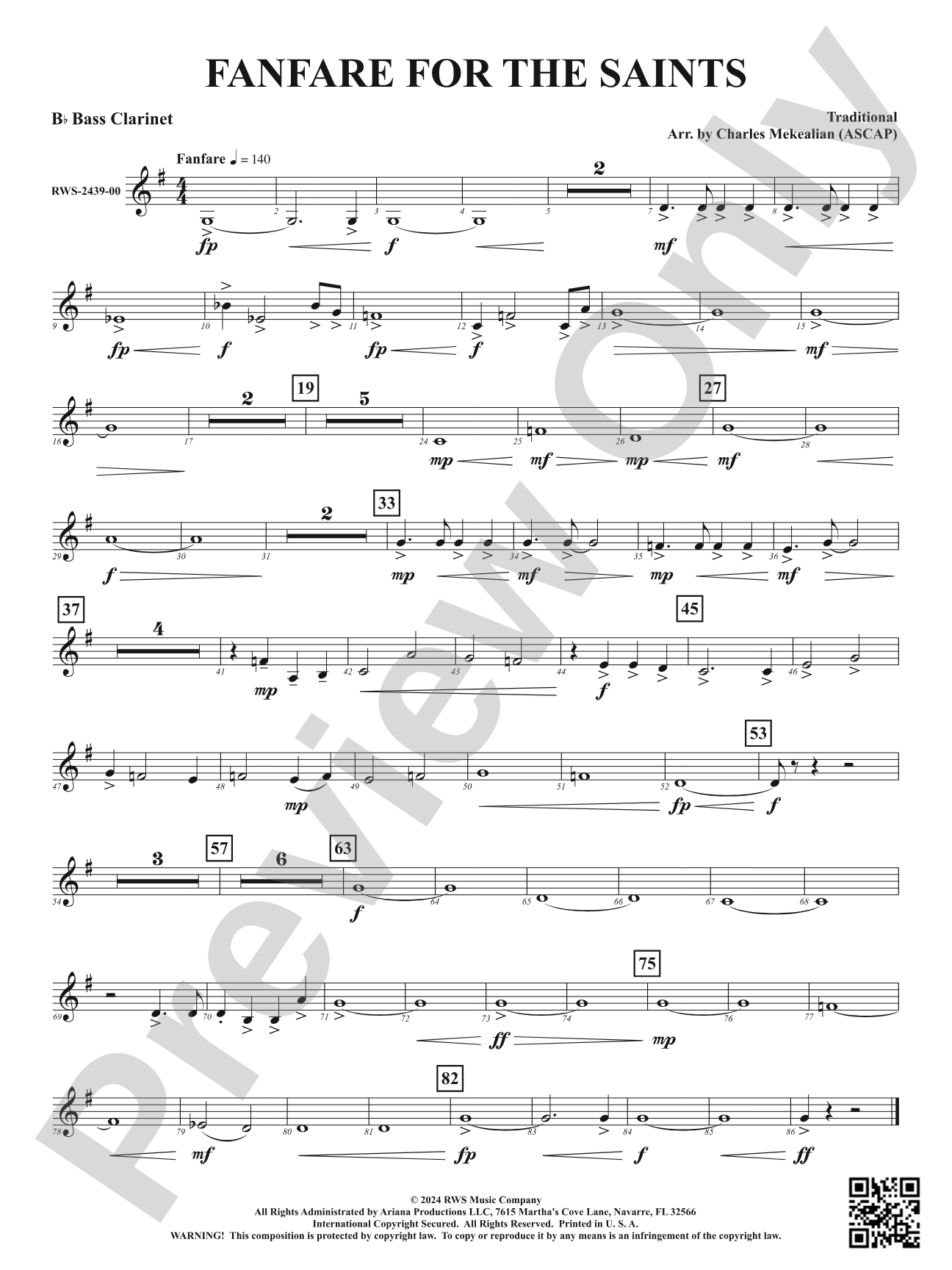 Fanfare For The Saints: B-flat Bass Clarinet