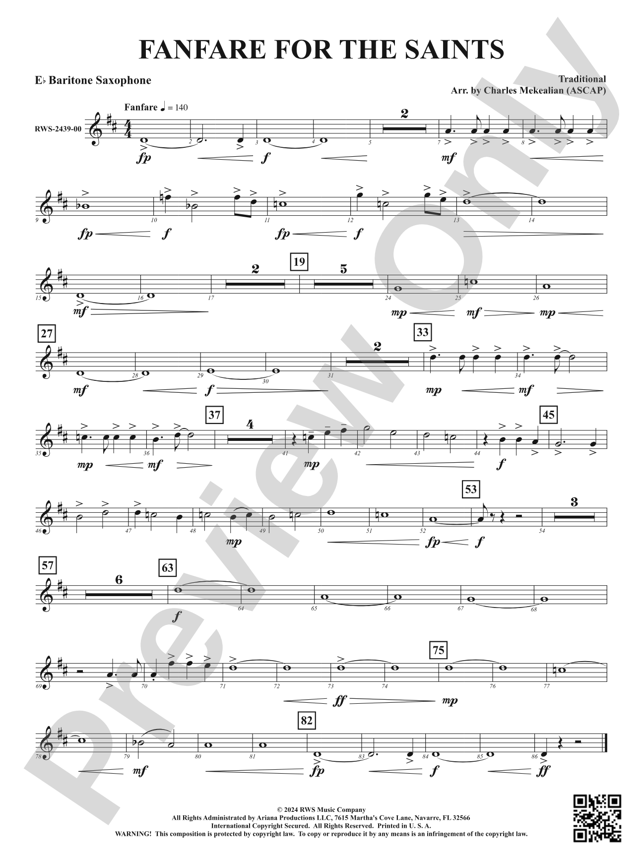 Fanfare For The Saints: E-flat Baritone Saxophone