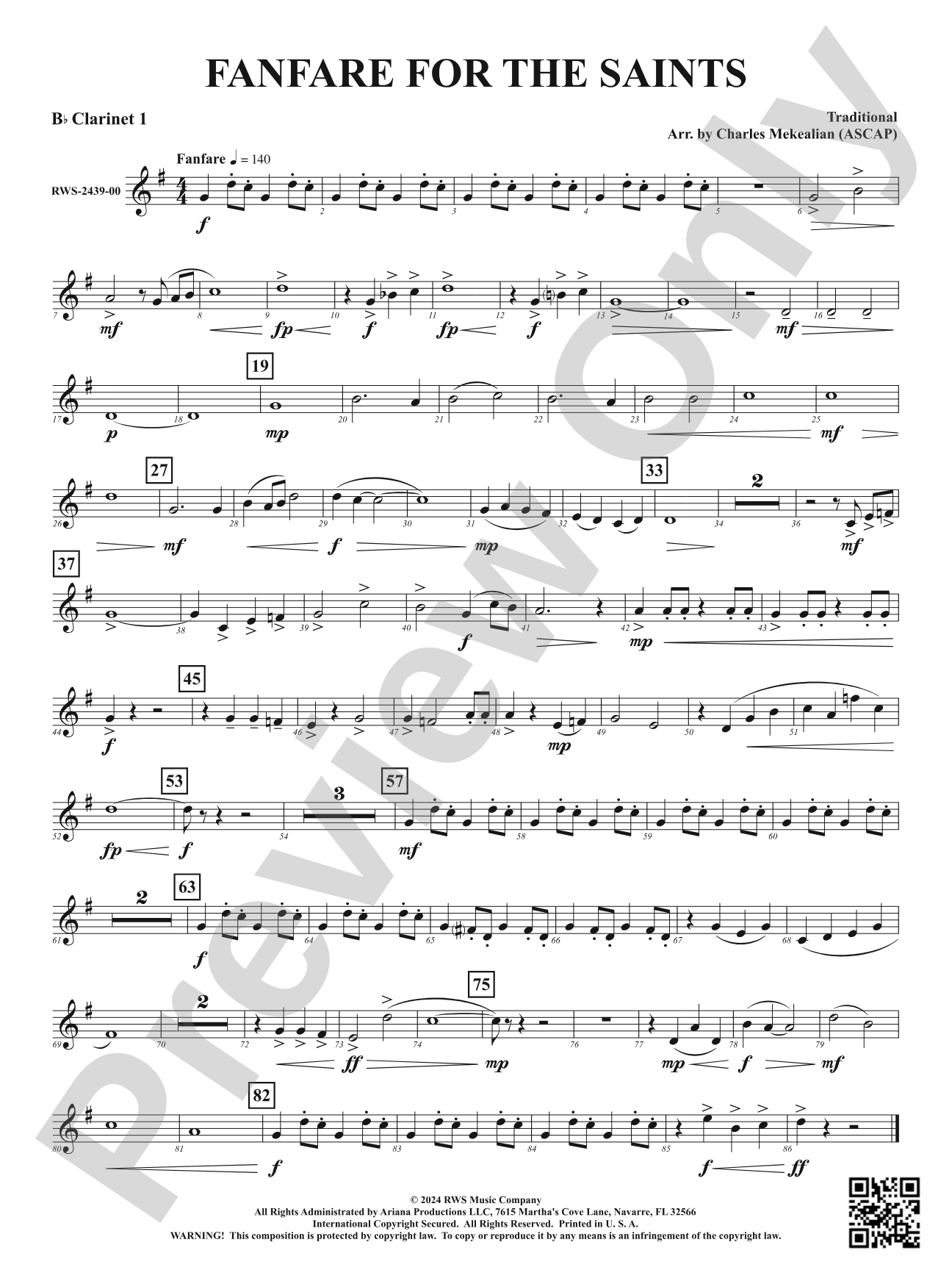 Fanfare For The Saints: 1st B-flat Clarinet