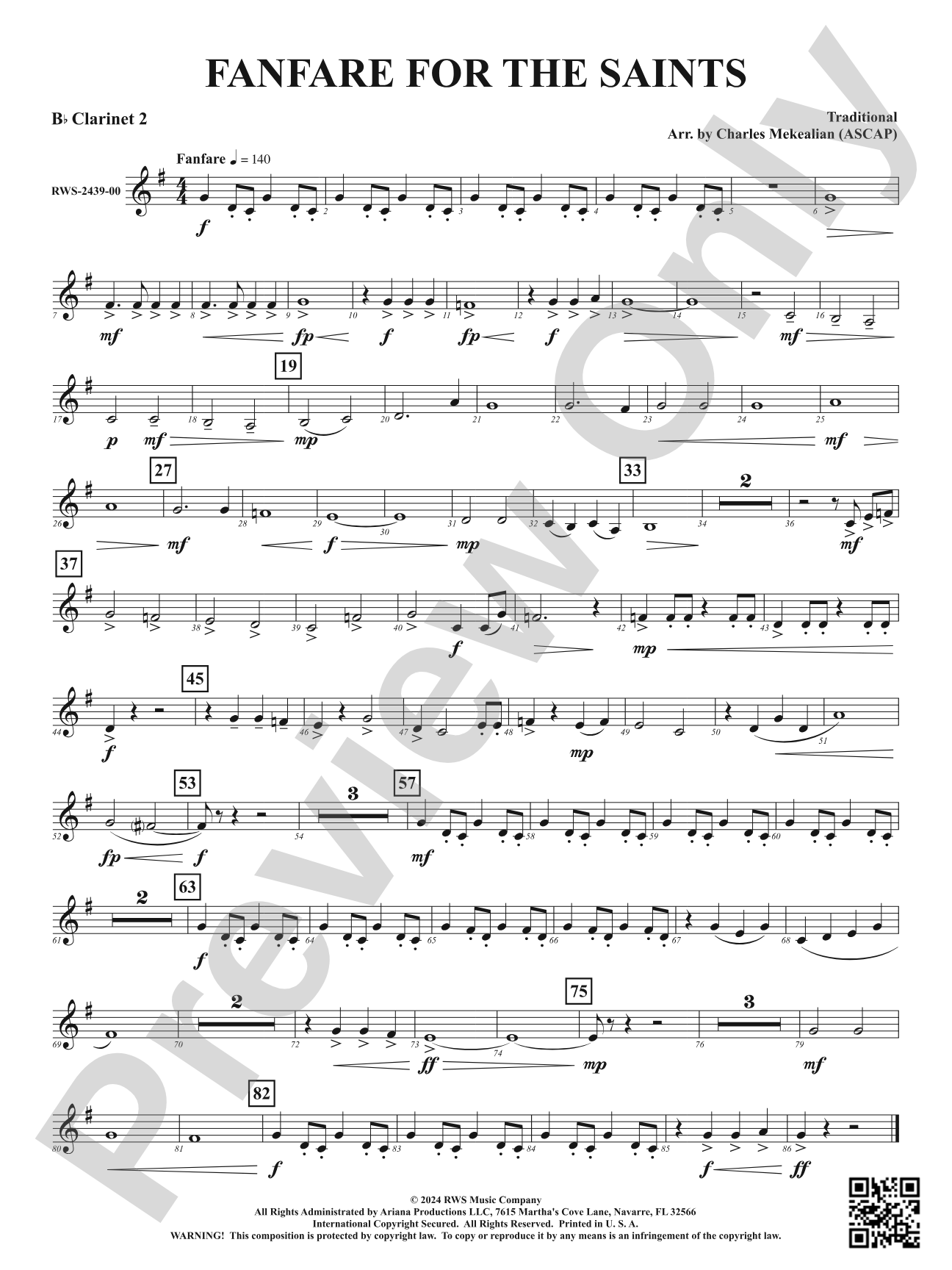Fanfare For The Saints: 2nd B-flat Clarinet
