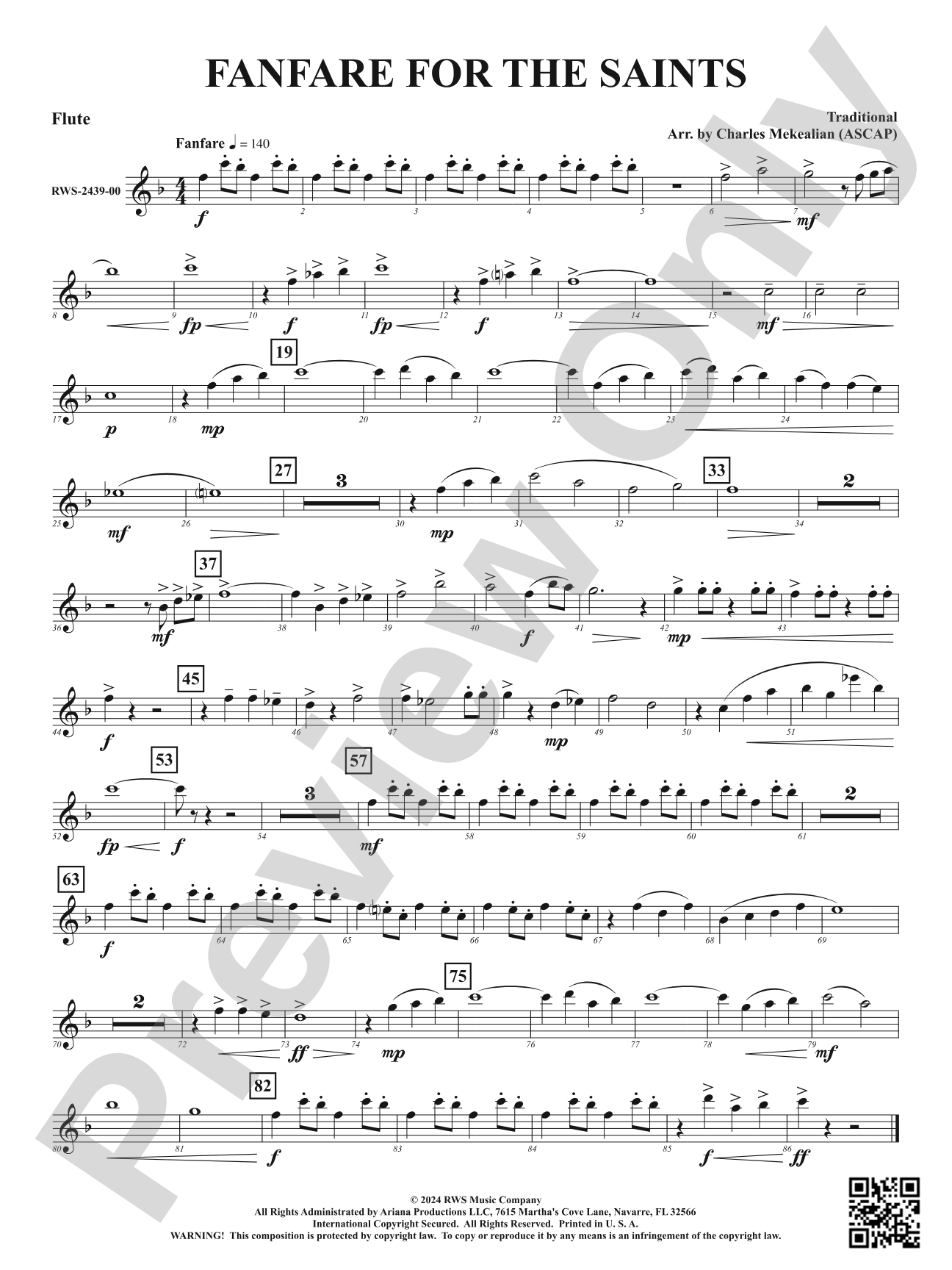 Fanfare For The Saints: 1st Flute